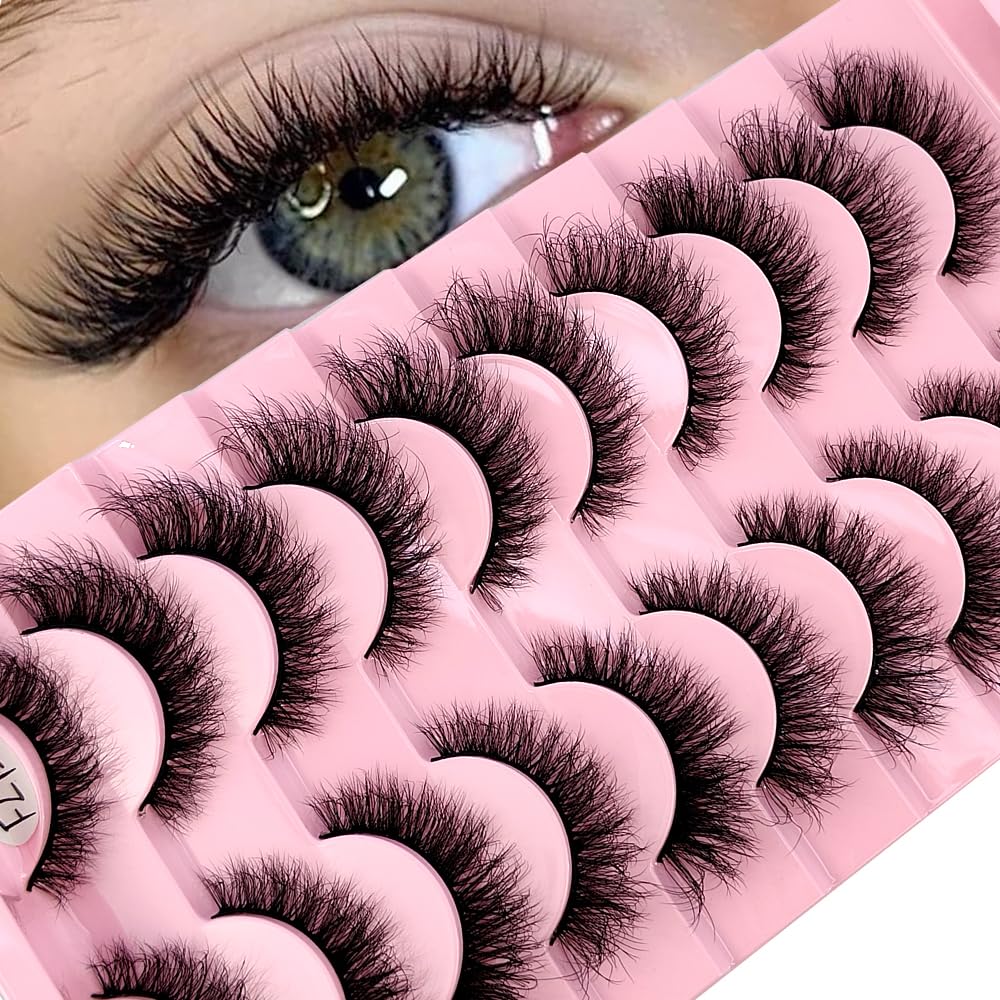 HBZGTLAD New 10 Pairs 3D Mink Lashes False Eyelashes Handmade Wispy Fluffy Long Lashes Natural Eye Makeup Tools Eye Lashes(Fly-23)