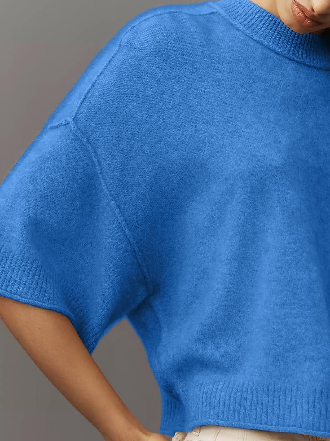 Women's Short Sleeve Cropped Sweaters 2025 Summer Oversized Loose Fit Drop Shoulder Casual Sweater Tops - Image 4