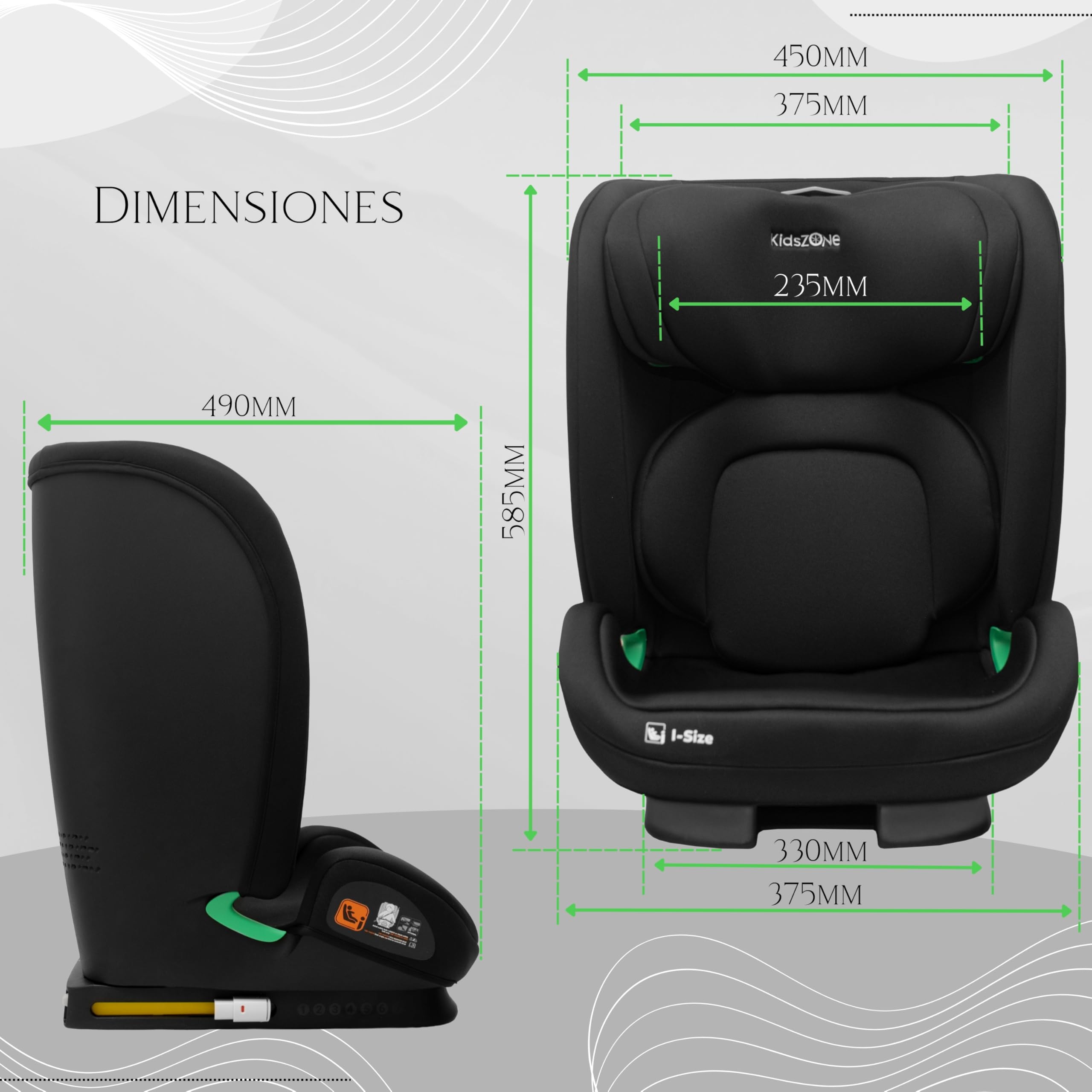 Silla Coche Grupo 2-3 Isofix 15-36 kg, 100-150 cm - Silla de Coche para niños 4 a 12 años, i-Size - 7 Posiciones de Reclinado, Reposacabezas 9 Posiciones, Funda Desmontable