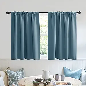RYB HOME RV Curtains for Camper Windows - Soft Thermal Insulated Small Window Curtain Tiers for Cafe Kitchen Bedroom Basement Glass Door Window, W 42 x L 30 inches, Slate Blue, 2 Panels