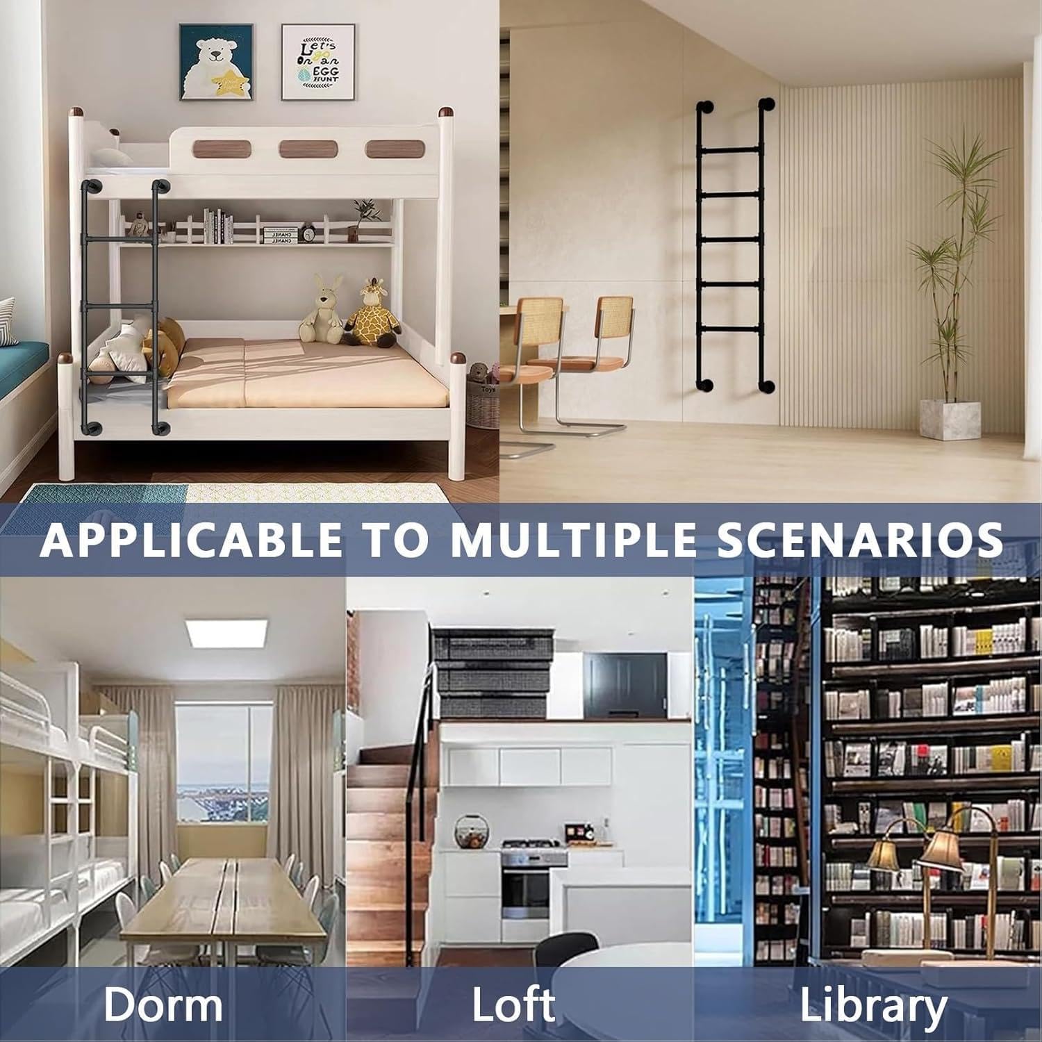 Egress Ladder - Escalera de metal resistente para seguridad de emergencia en el hogar, escalera de escape de incendios de hierro forjado negro con kit, 1,4 m