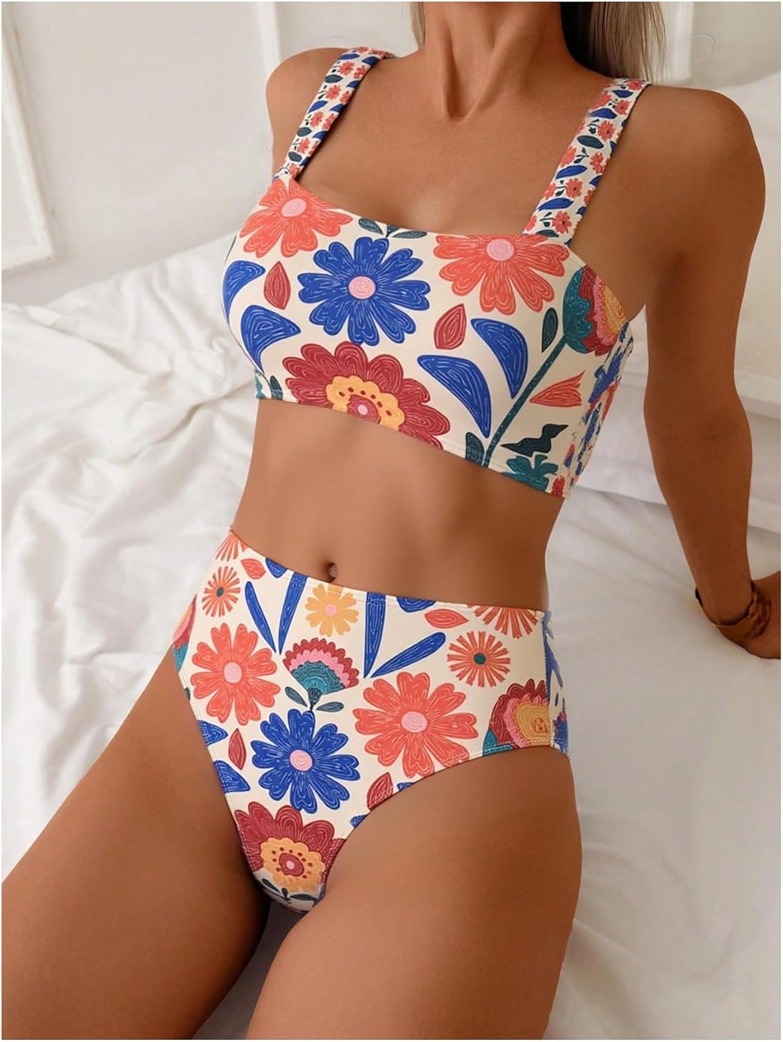 Women's 2 Piece High Waisted Bikini Sets Graphic Wireless Bathing Suit Padded Beach Swimsuits - Image 5