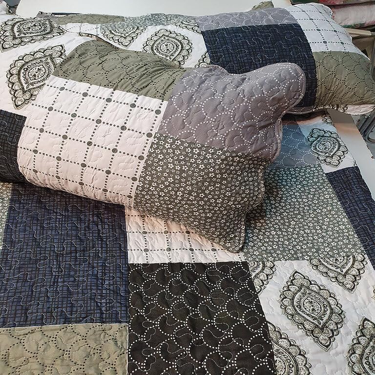 Colcha bouti/verano verde/gris patchwork (cama 150: 250 x 270 cm)