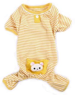 Pet Dog Pajamas Soft Cotton Shirt Jumpsuit Cute Overall Doggy Cat Strip Clothes Comfortable Apparel for Play Sleep