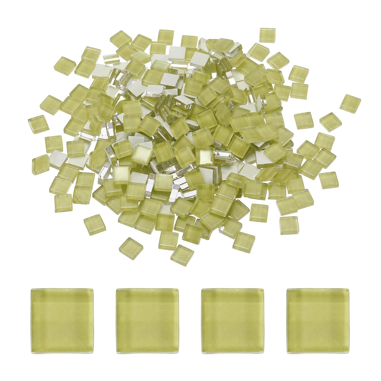 sourcing map 300Pcs Glass Mosaic Tiles, 300g Square Crystal Mosaic Glass Crafts Supplies Ceramic Tiles for Crafts Bulk Picture Frames Flowerpots Home Art Decor (10 x 10mm, Khaki)
