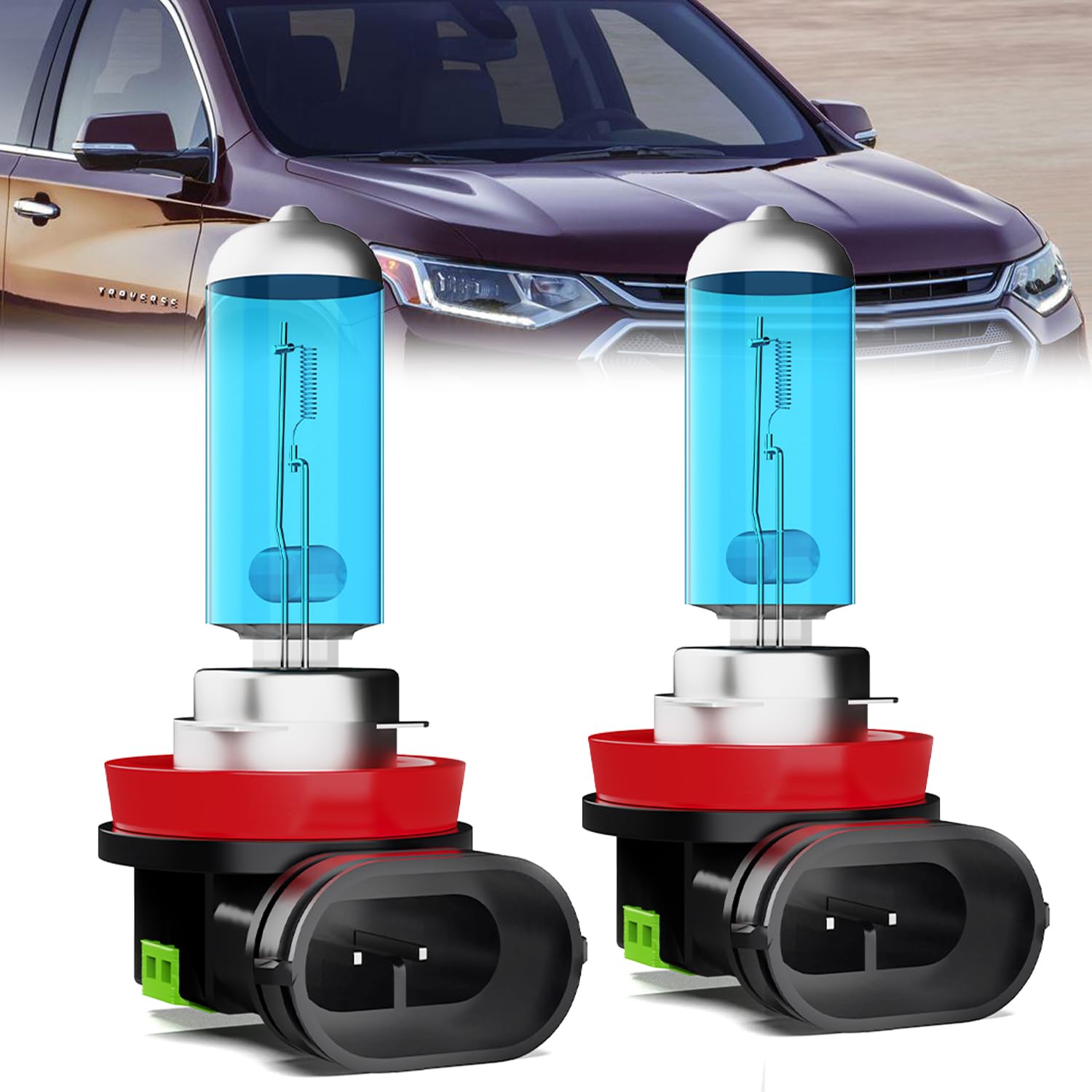 Fog Light Bulbs Compatible With Chevy Traverse 2013-2018, H11 Fog Lights Halogen Light Bulb, Super Bright 6000K White, Plug and Play, Pack of 2