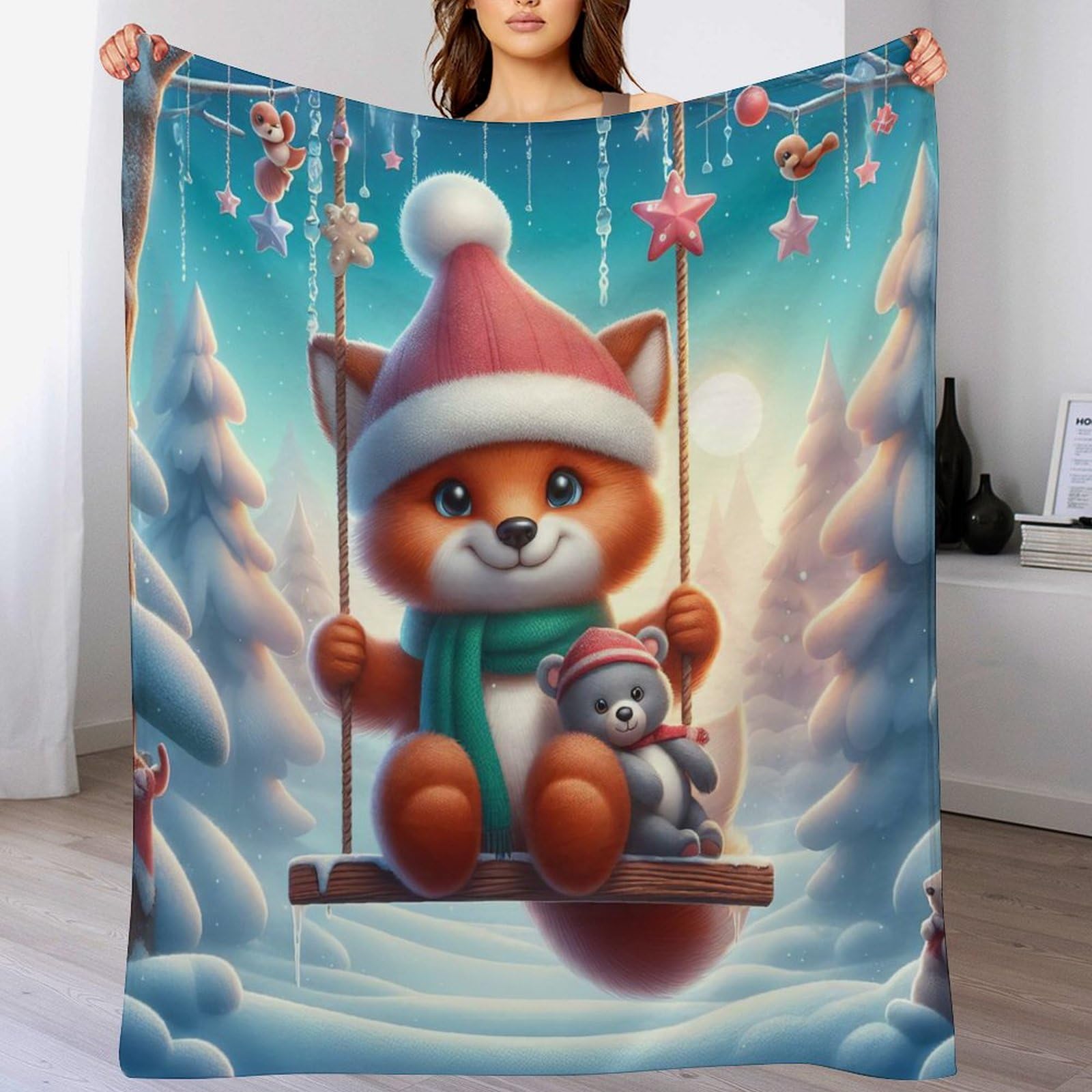 Couverture renard flannel douce chaude lit canapé voyage 150x200