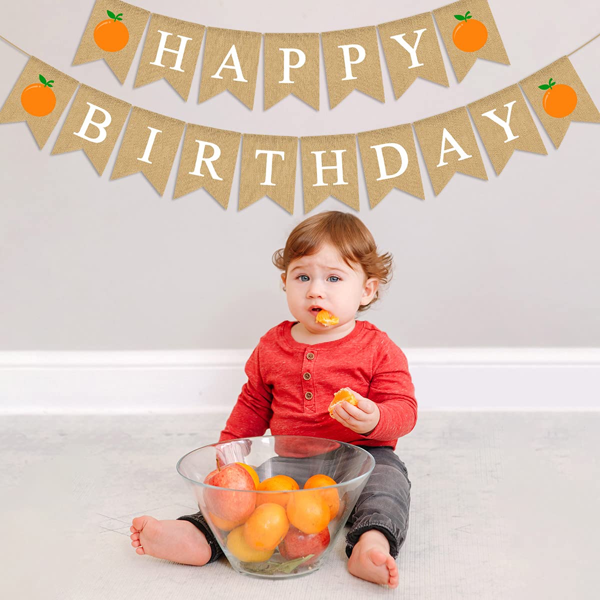 Pudodo Jute Burlap Clementine Orange Banner - 8.2ft Long, For Baby Shower, Birthday Party Decor