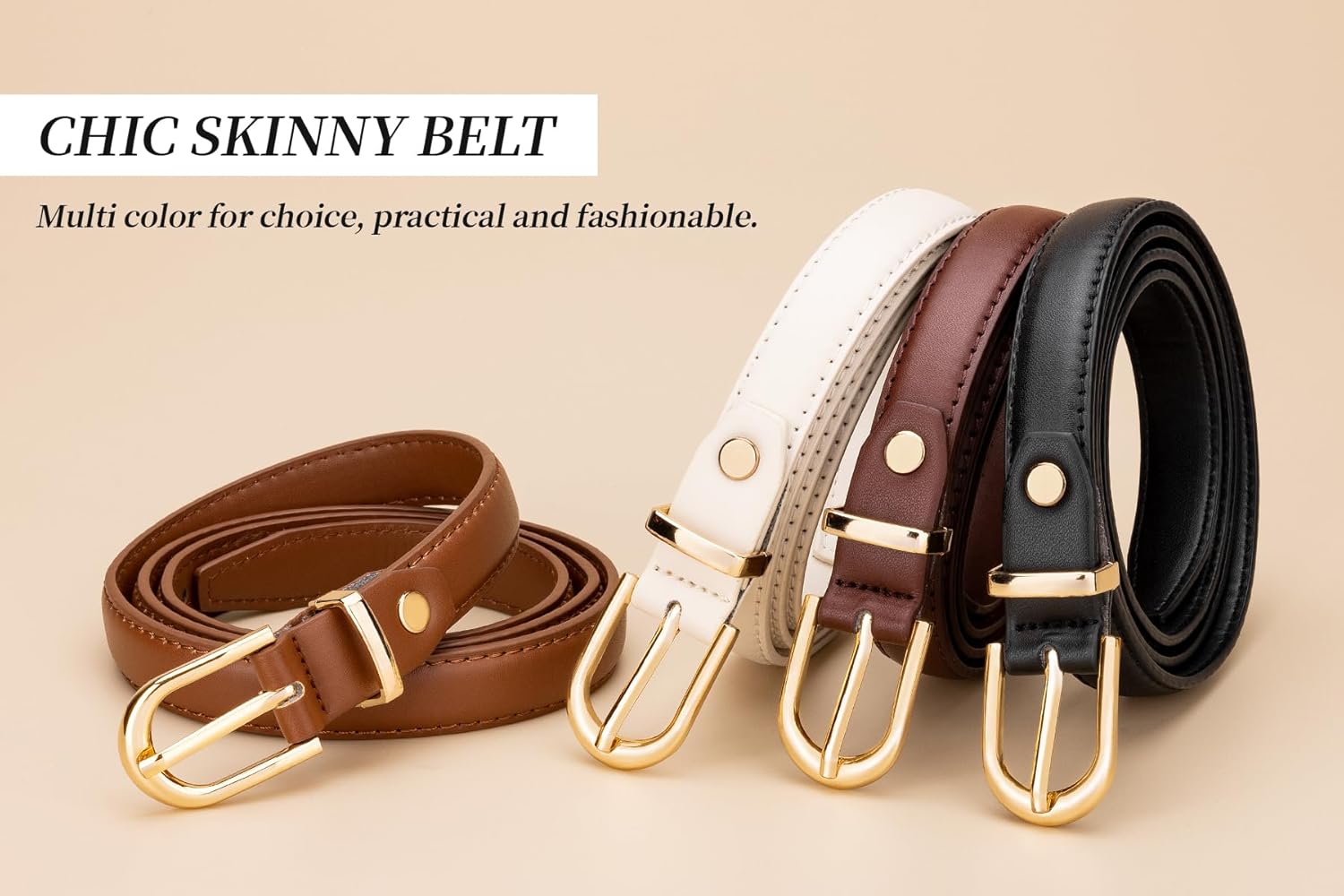 maikun 2 Pack Skinny Belt Women, Leather Waist Belt with Gold Alloy Buckle for Jeans Pants Dress - Image 6