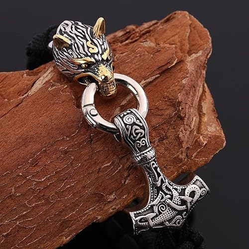 Miniatura 2 de Viking - Pulsera de paracord trenzada, Thor Hammer y Fenrir Wolf Totem Amulet Jewelry, pulsera para hombre