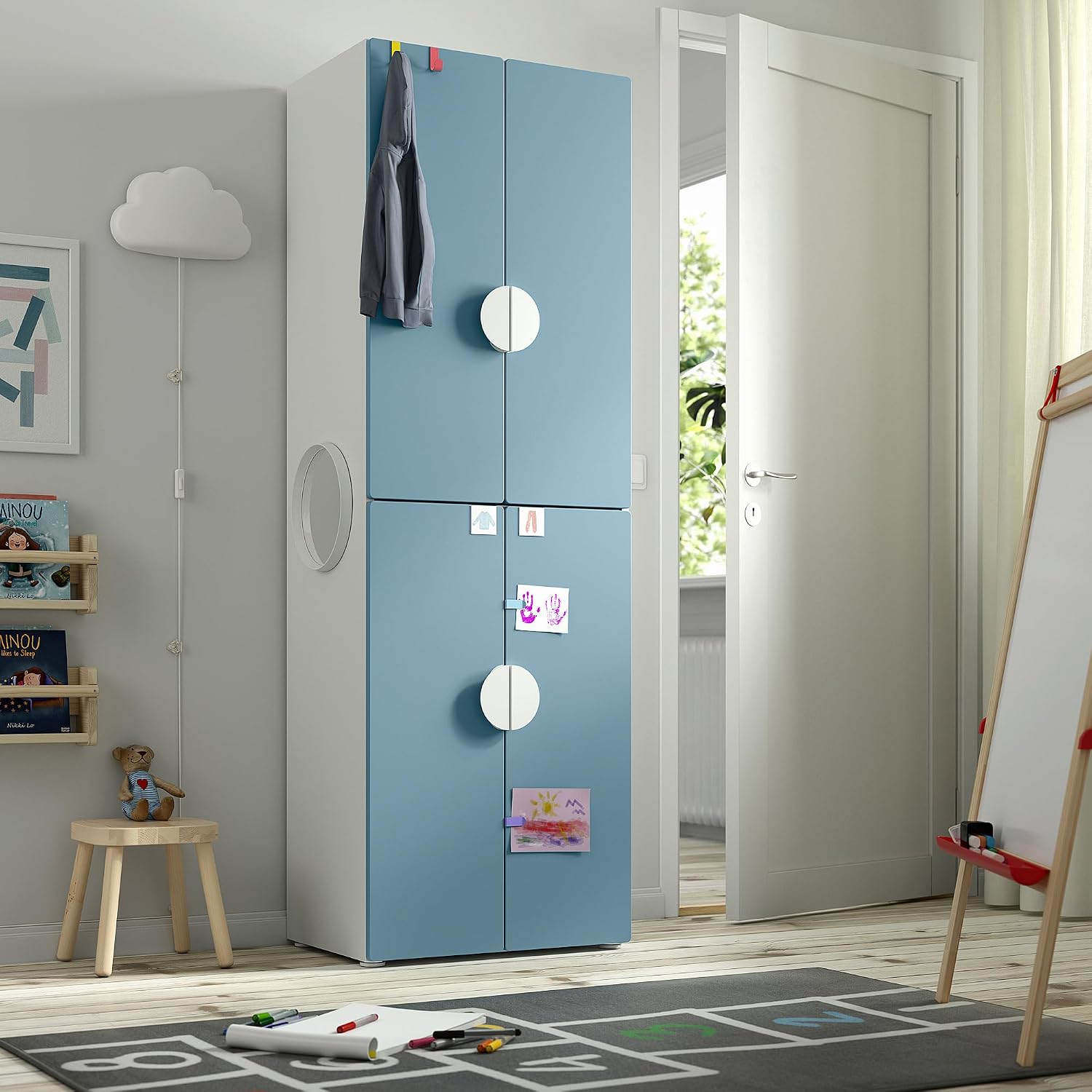 ProTuning PLATSA/SMÅSTAD Wardrobe, white blue/with 2 clothes rails, 60x42x181 cm