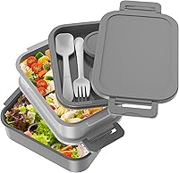 Vista 3 de Jelife Lonchera Bento para adultos, lonchera Bento apilable de 3 capas para adultos, lonchera Bento de estilo grande de 72 onzas, lonchera a prueba