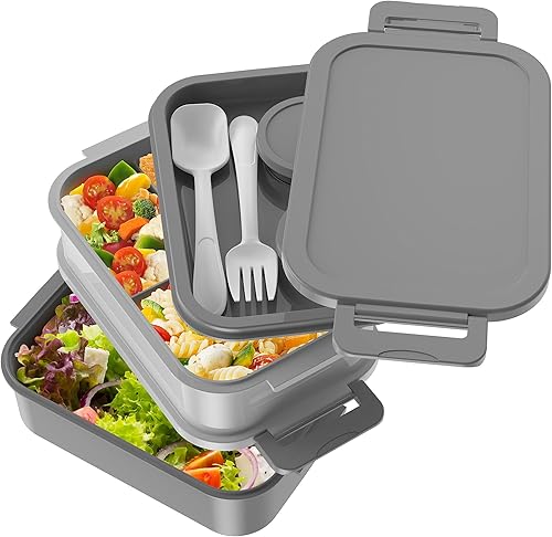 Miniatura 3 de Jelife Lonchera Bento para adultos, lonchera Bento apilable de 3 capas para adultos, lonchera Bento de estilo grande de 72 onzas, lonchera a prueba