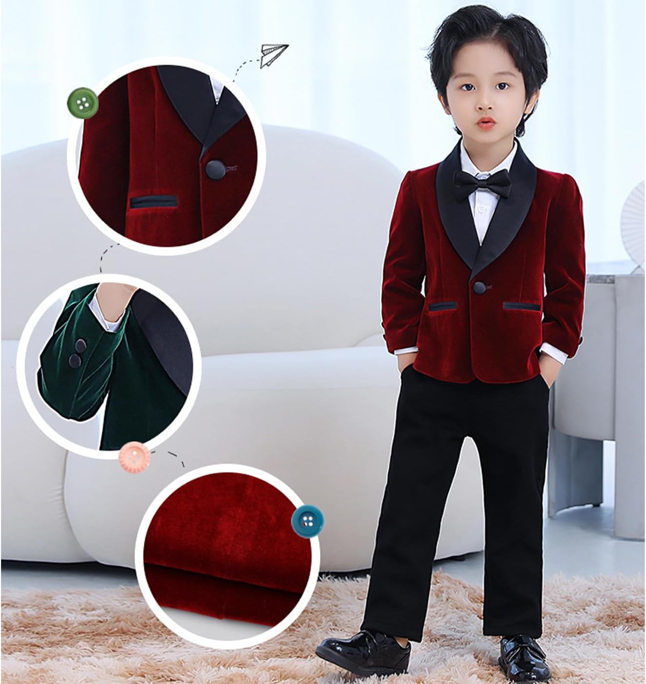 Little Boys Spring Fall Velvet Formal Blazers Lightweight Kids Shawl Lapel Tuxedo Dress Wedding Prom Party Jackets