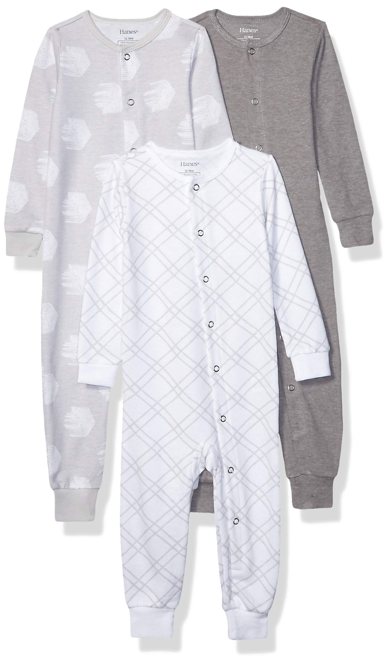 Photo 1 of **USED**  Hanes Ultimate Baby Flexy 3 Pack Sleep and Play Suits Baby 12-18 Months Grey Fun