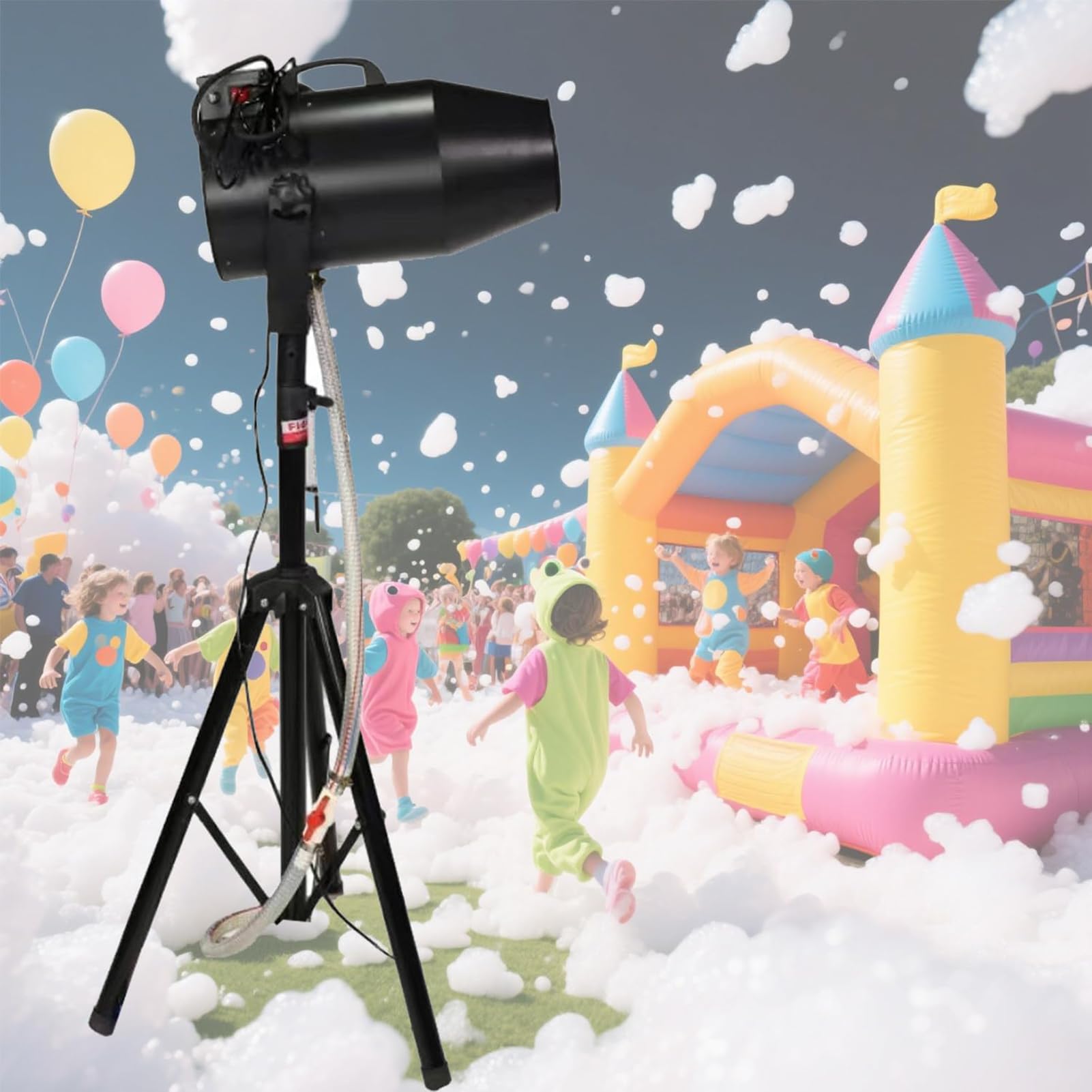 Máquina De Espuma Profesional Y Cañón De Burbujas 1000W para Fiestas Infantiles Y Eventos Exteriores, Cobertura 20M², Distancia 2-3M, Incluye Trípode Estable + 5 Paquetes Polvo Espuma