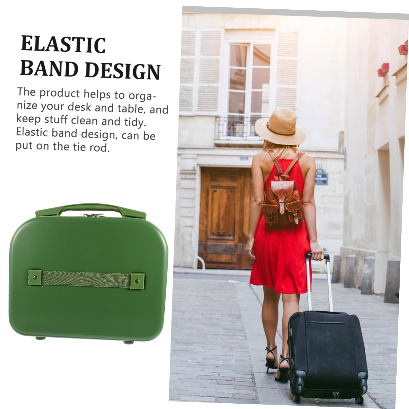Valigetta Trucco da Viaggio in PC Verde Design a Fascia Elastica, Multifunzionale per Studenti e Lavoratori in Ufficio e Scuola