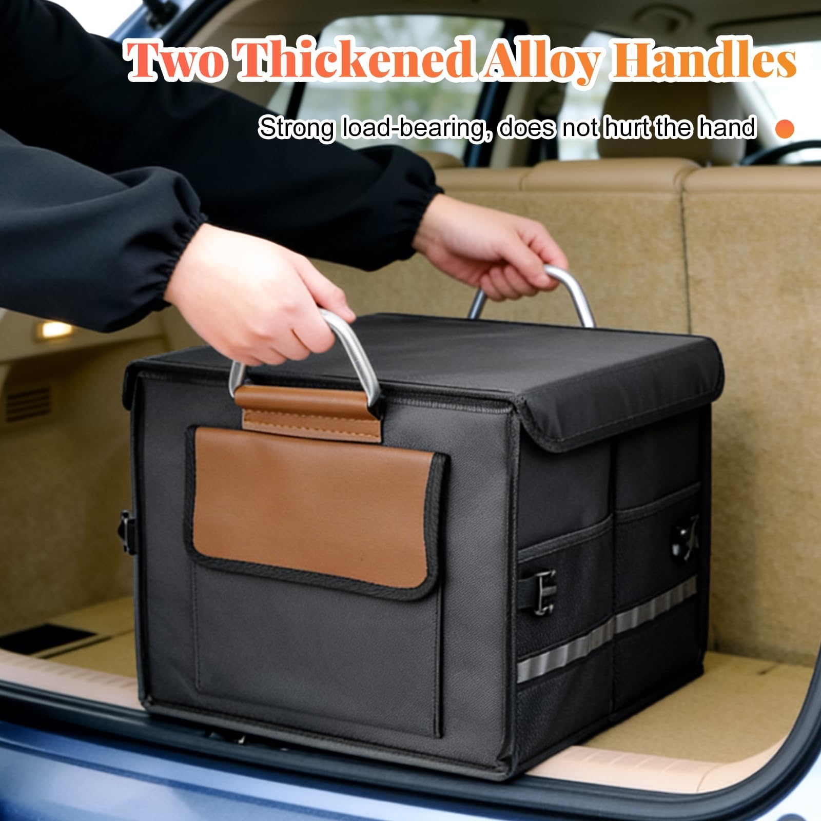 Kofferraumtasche Kofferraum Organizer mit Deckel, Autobox Auto Tasche Wasserdicht Zusammenklappbarer mit Aluminium Griffe Oxford Gewebe 1680D, 36L Großvolumen, Schwarz (S)