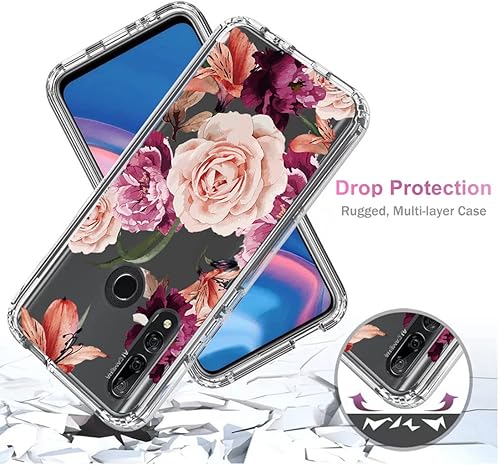 Miniatura 7 de Funda para Y9 Prime 2019Honor 9XP Smart Z con protector de pantalla de vidrio templado, cuerpo completo transparente con protección de diseño floral