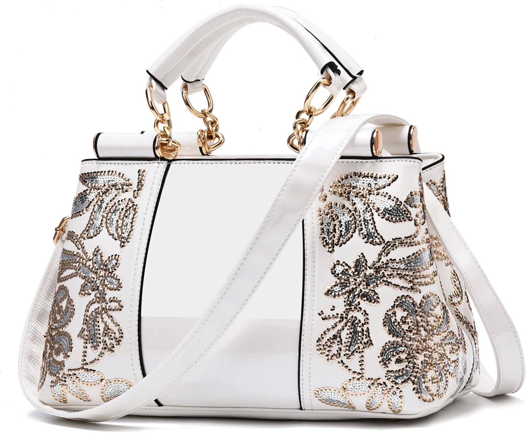 Nevenka レディース パテントレザー ファッションハンドバッグ, ホワイト, M