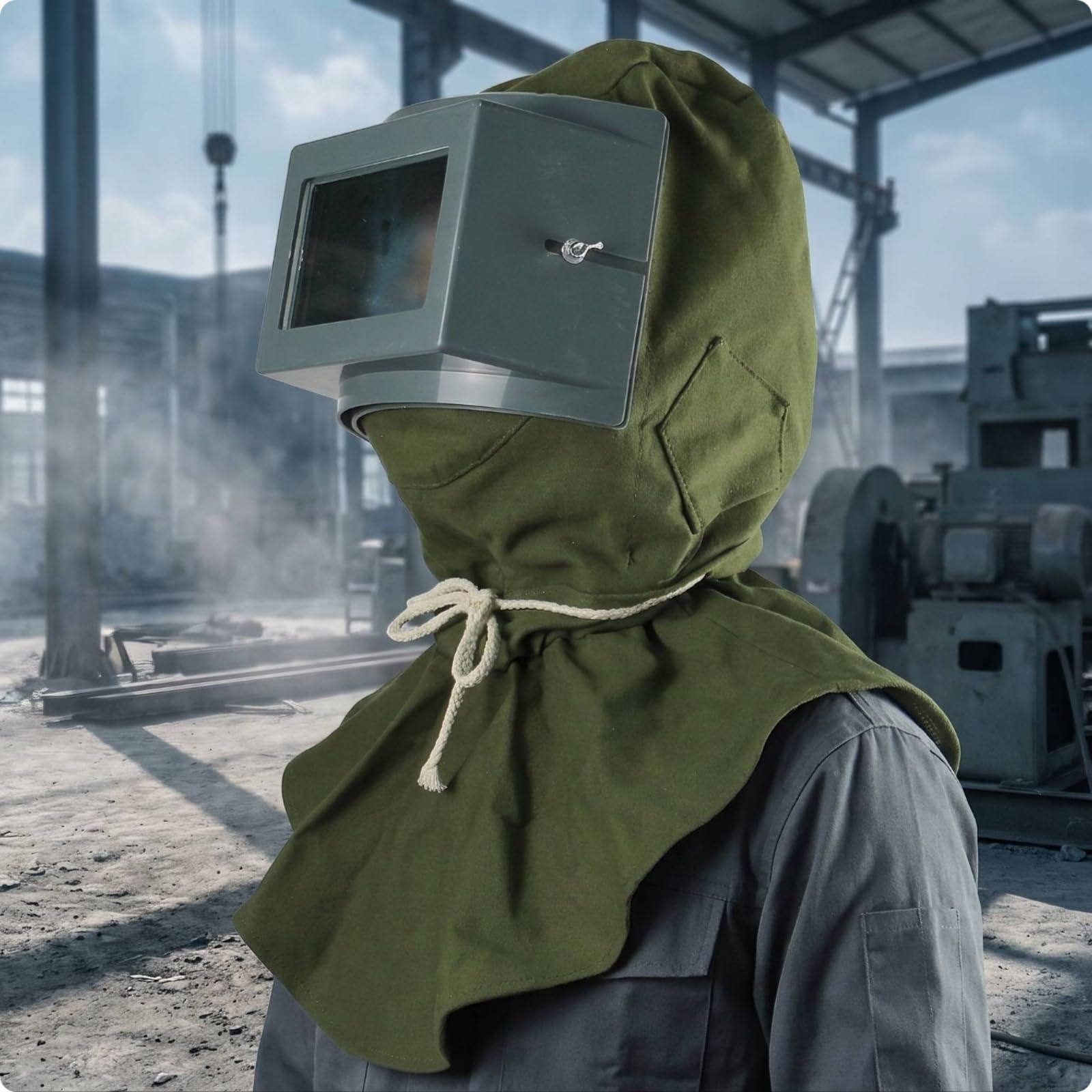KESOTO Cappuccio Antisabbia Maschera Protettiva Casco Visiera Respiratore con Schermo in Vetro Trasparente E Coulisse Anti