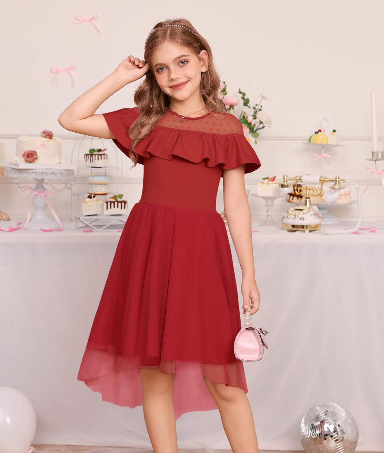 GRACE KARIN Girls Wedding Party Formal Dress Junior Bridemaid Dresses for Teens Tulle High Low Dress Size 7-14 - Image 3