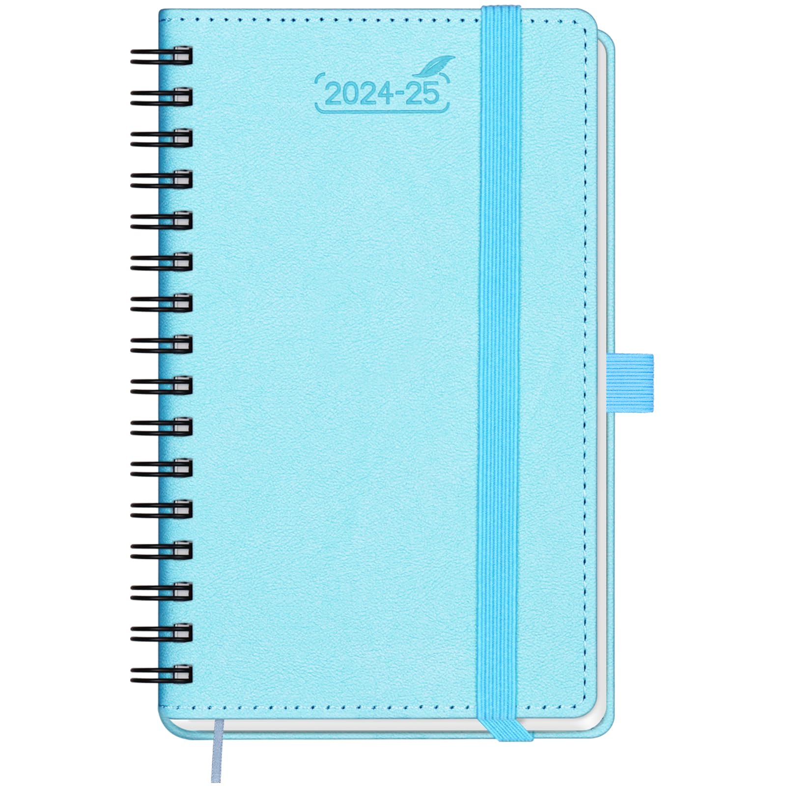 BEZEND Agenda Pequeña 2024 2025 Semana Vista 15.5 x 9 cm Espiral [Azul cielo] 18 Meses Agenda Escolar | Semanal de Julio 24 a Diciembre 25 | A6 Planificador Mensual con Tapa Blanda en Cuero PU