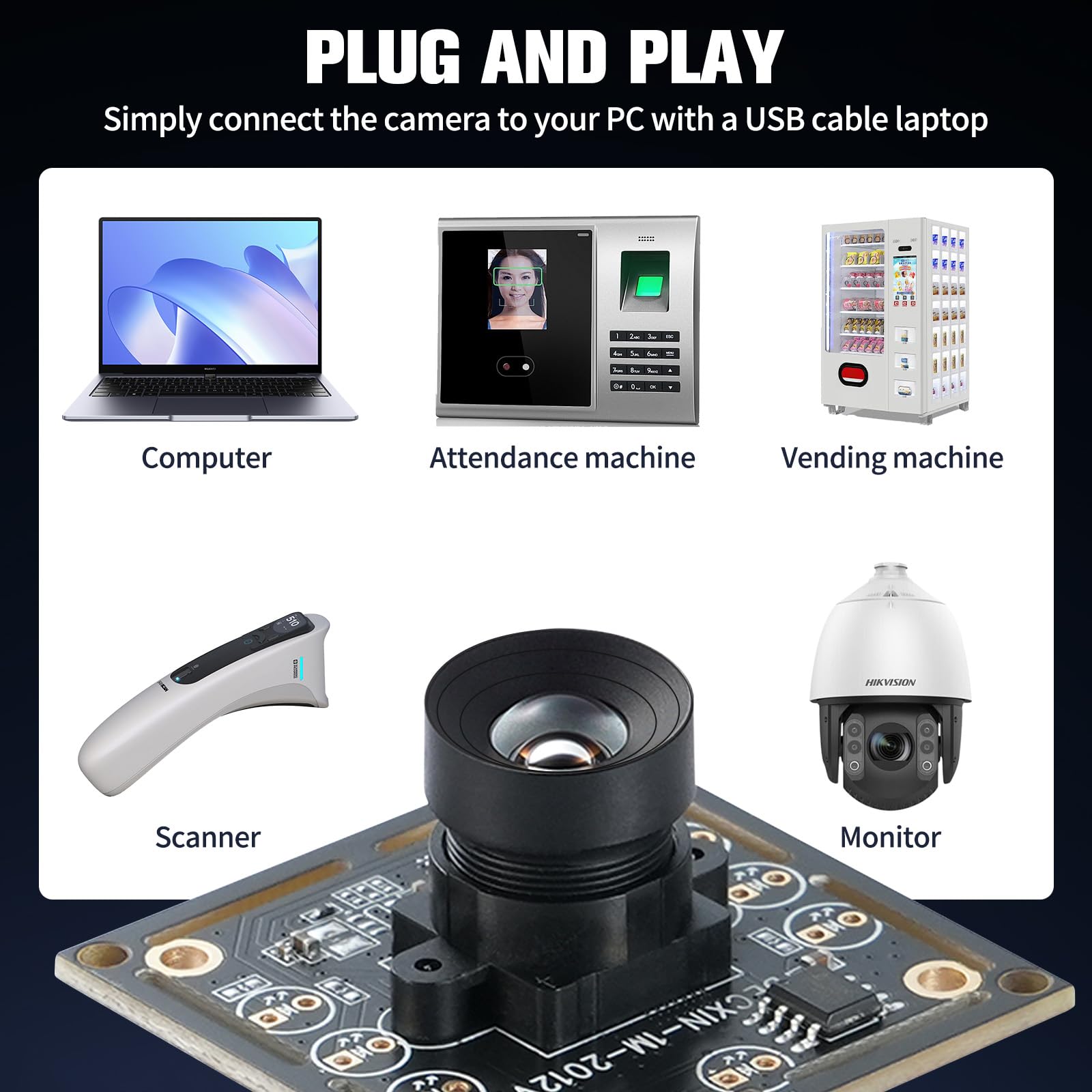 3-częściowy moduł kamery 100 stopni OV9732 – wysoka czystość obrazu z chipem HD 720p, rozdzielczość 1MP, sterownik USB, z kablem o długości 2 m, kompatybilny z Autodarts.Io, do wszechstronnych