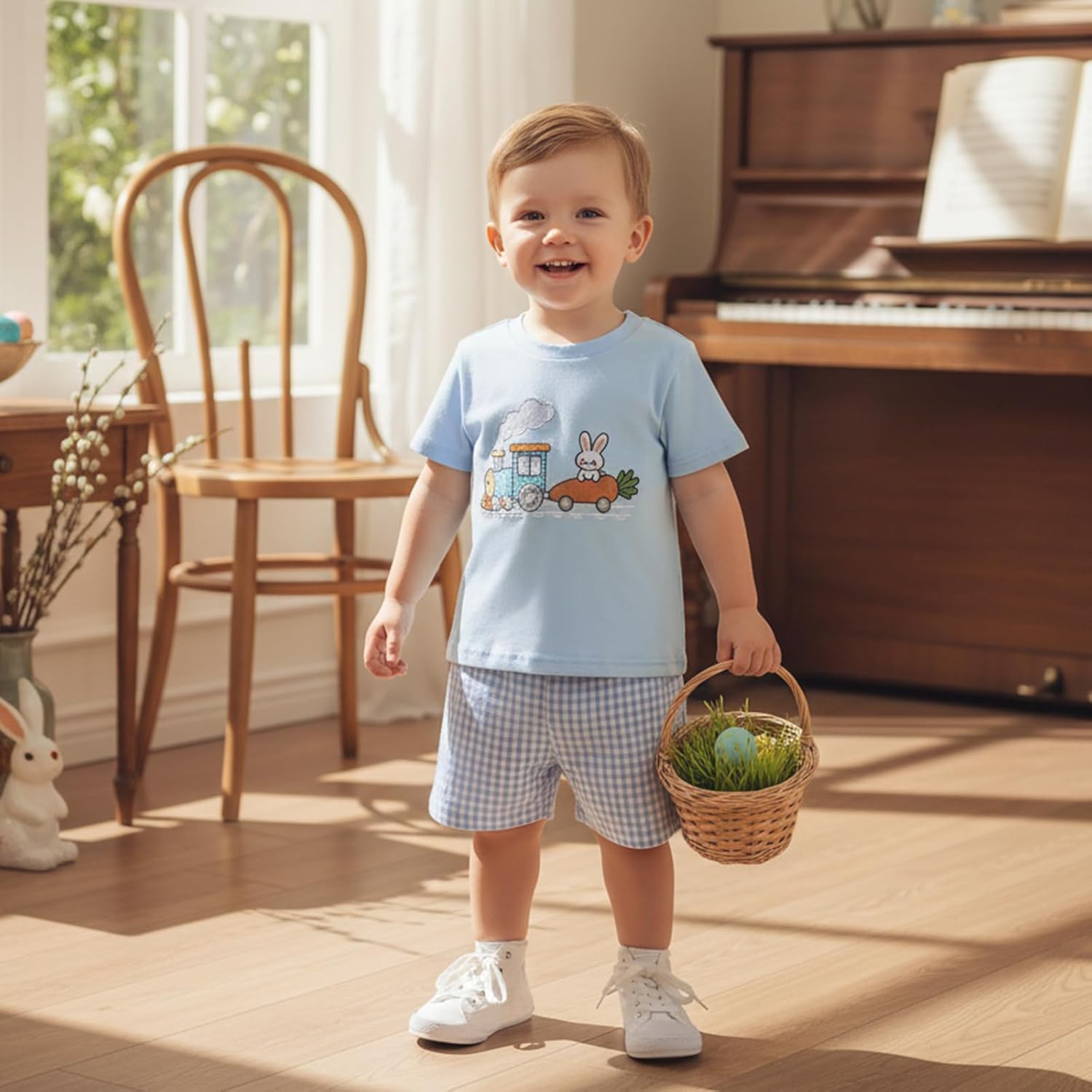 Toddler Boy Easter Outfit Baby Boy Bunny Short Sleeve T Shirt And Shorts Set 2 Piece Spring Summer Clothes - Image 3