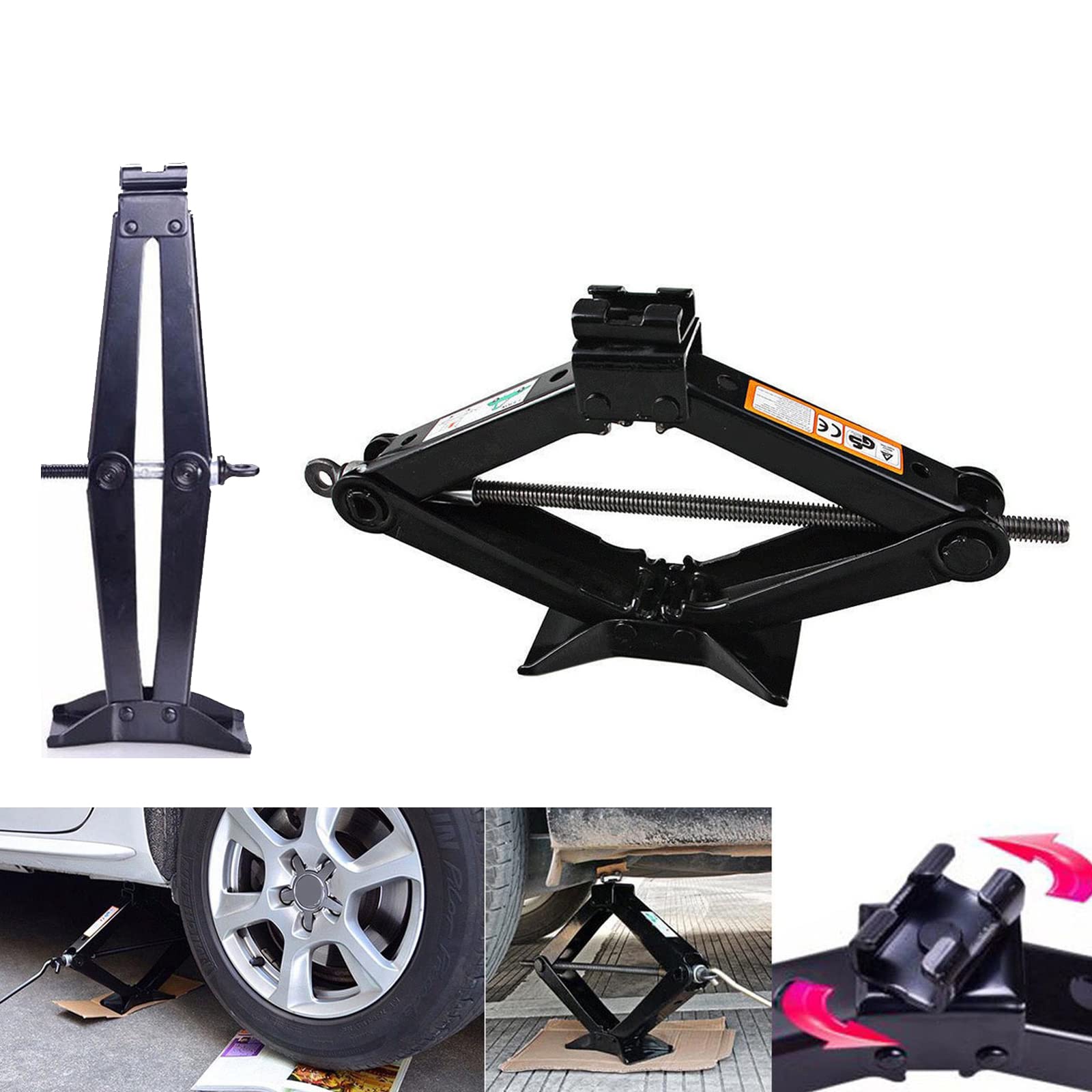 DICN Car Wheel Scissor Jack Lift 2 Ton Automotive Garage Tools Portable Handle Max. 385mm for Spare Tire with Crank Speed