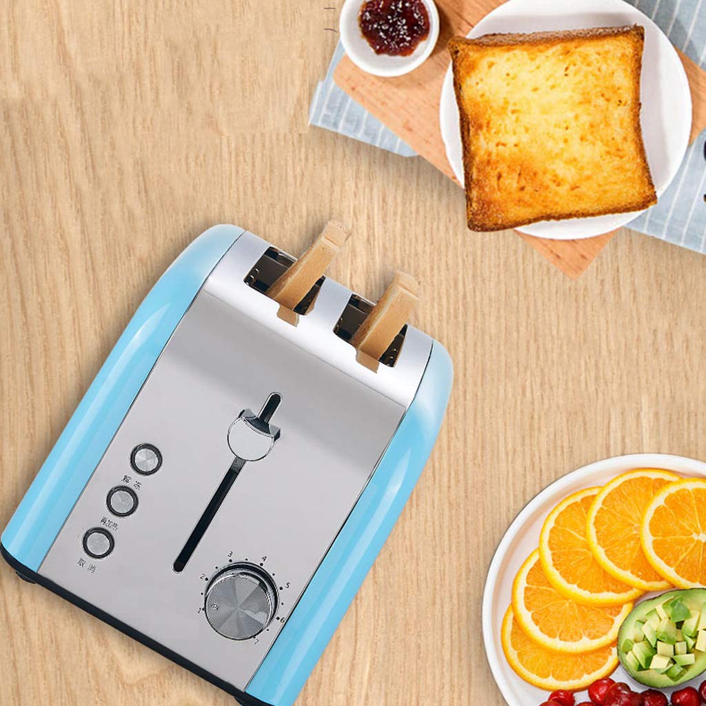 Hogar 220v Azul Tostadora De 2 Rebanadas Cuerpo De Acero Inoxidable Ranura Ancha Horno MultifuncióN FuncióN DescongelacióN/Antitarjeta, Almacenamiento del Cable De AlimentacióN
