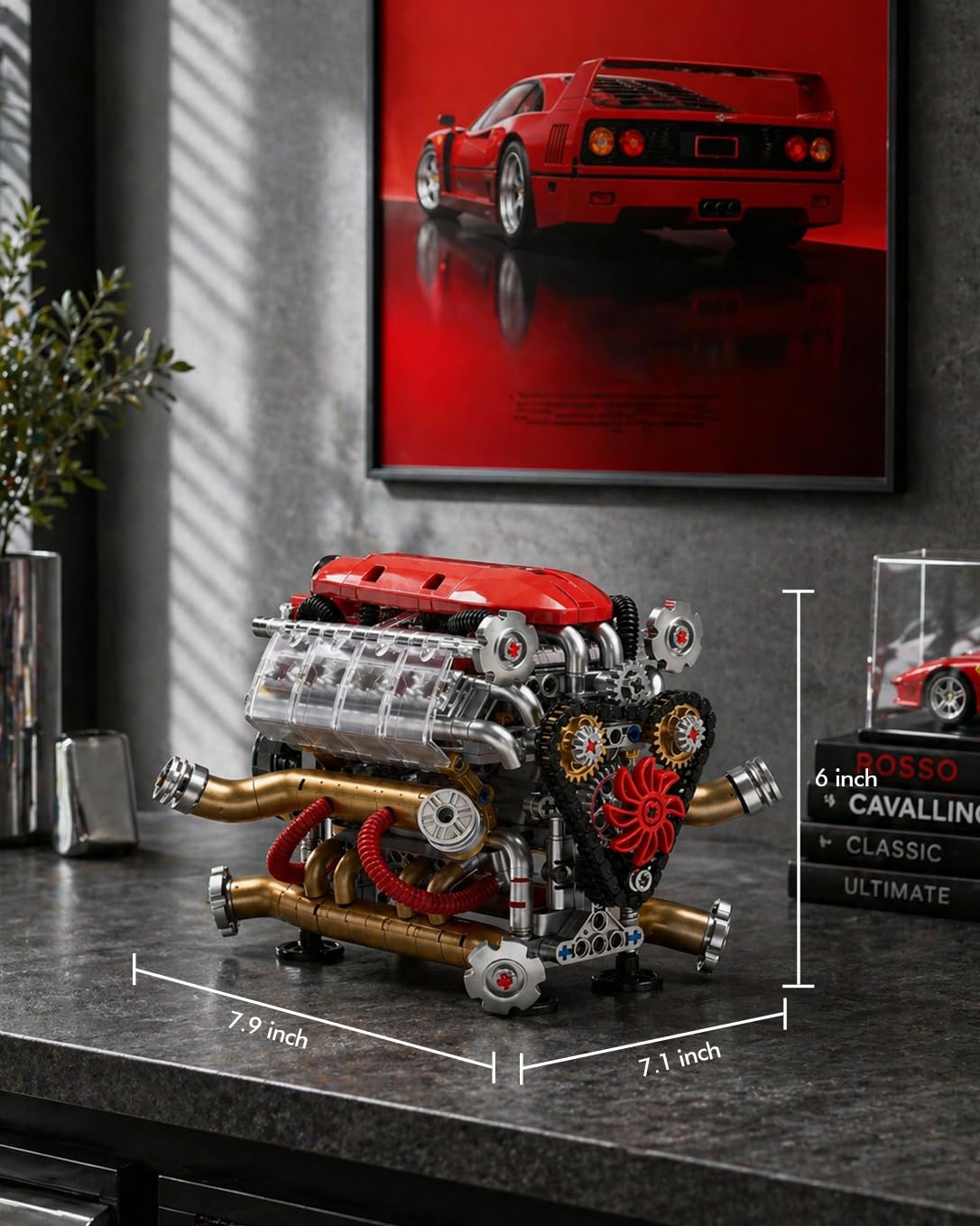JSINMA V12 Kit de construction mécanique motorisé pour adultes avec pistons mobiles visibles, couvercle latéral transparent, cadeau pour les amateurs de voitures, 620 pièces