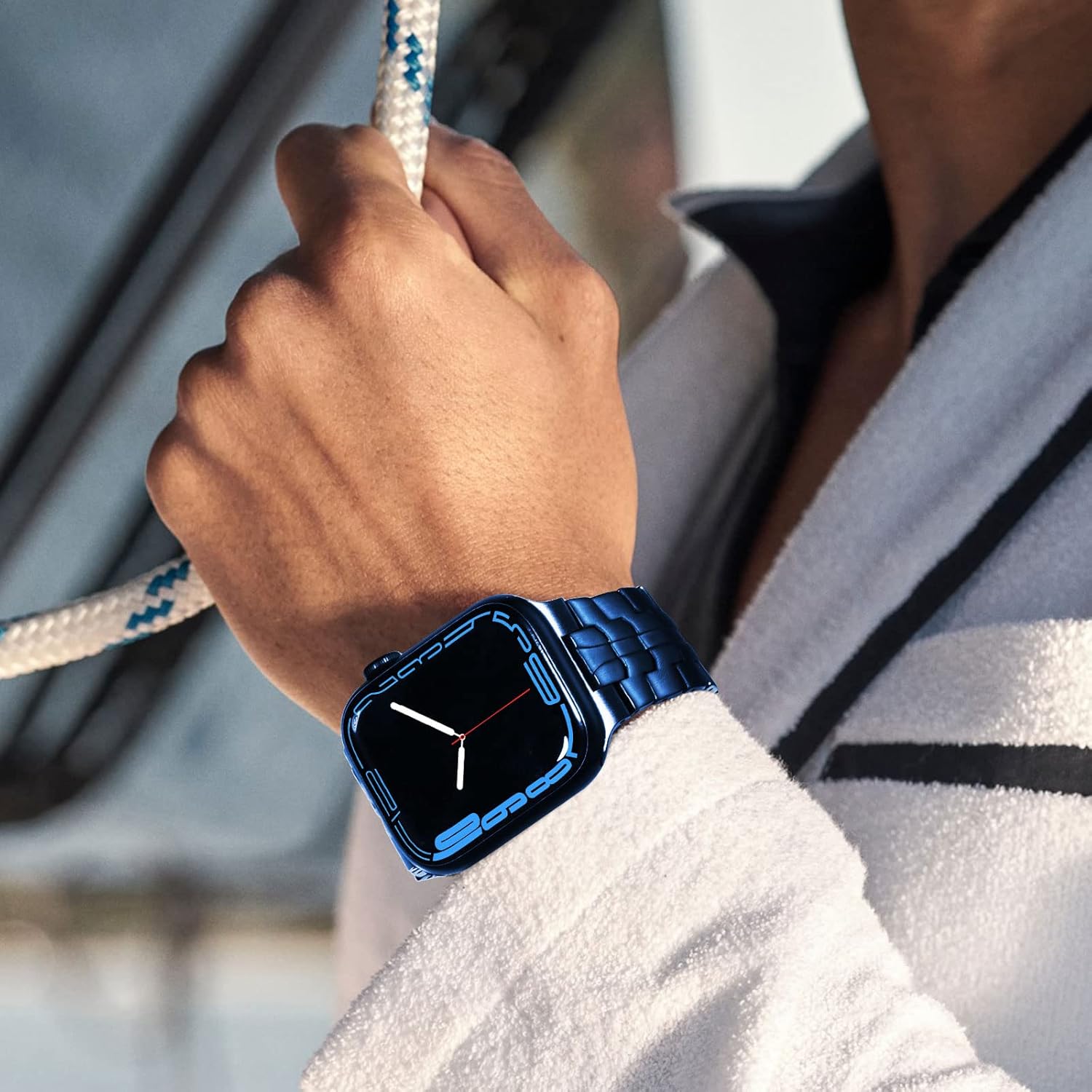 CHANCHY Stainless Steel Band for Apple Watch Band Apple Watch Ultra 3/2/1 Band 49mm, Series 11/10 46mm, 9/8/7 45mm, SE3/SE2/SE 6/5/4 44mm, 3/2/1 42mm, Metal Strap with Folding Clasp for Men, Titanium - Image 8