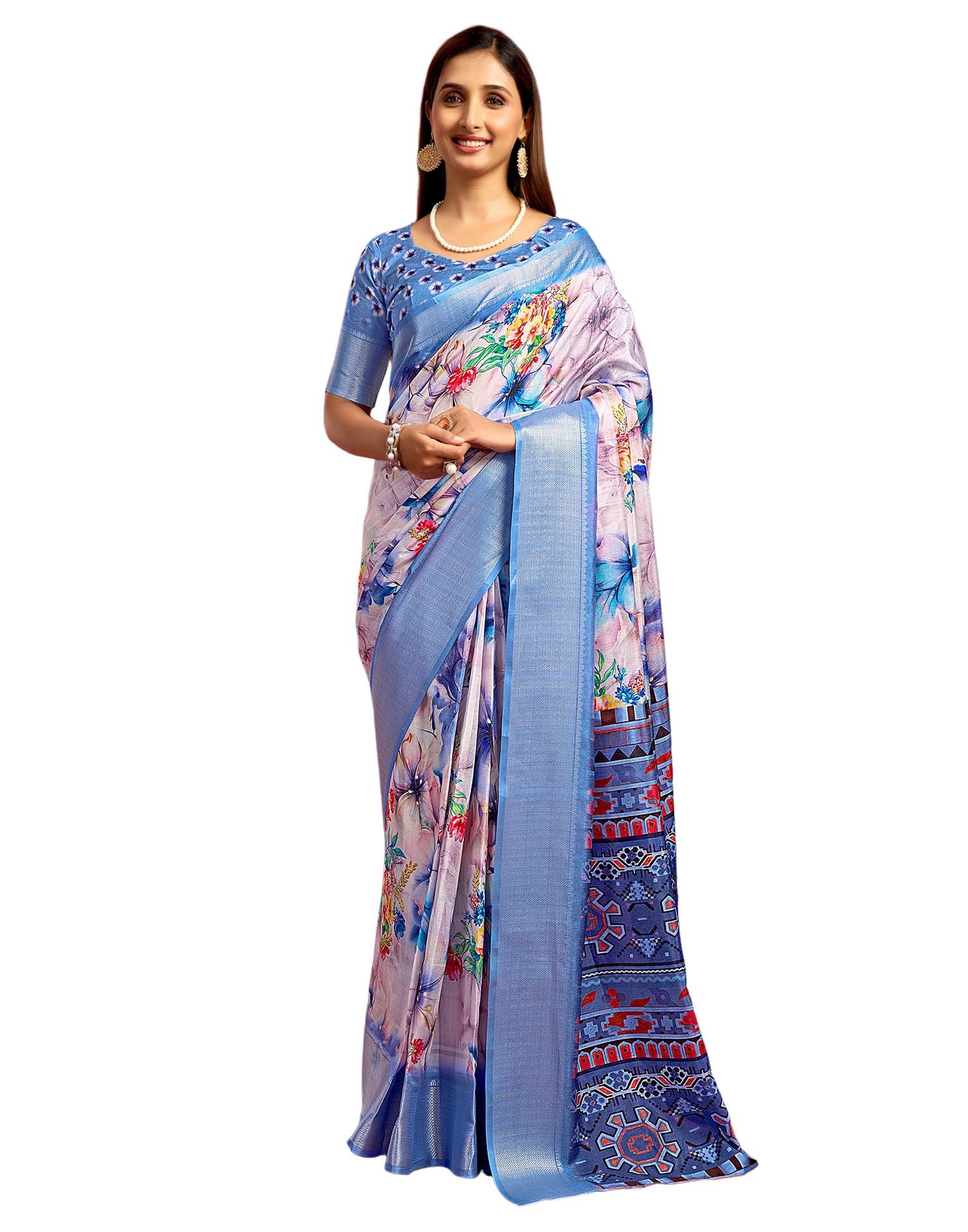 siril Women's Dola Silk Printed Jacquard Border Ready To Wear Saree with Unstitched Blouse Piece-picture-23