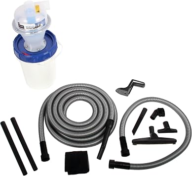 Cen-Tec Systems Assembled Quick Click Dust Separator with Locking 5 Gallon Collection Bin with 30 Ft. Hose Garage Vacuum Attachment Kit for Wet/Dry Vacuums