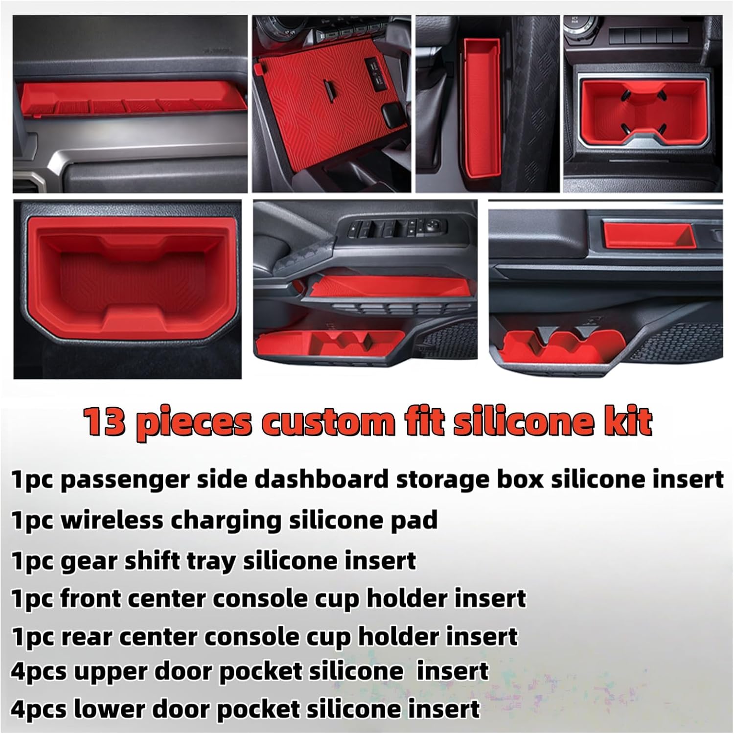 Complete Bundle: Front Tow Hooks + 13-Piece Silicone Organizer Tray Kit for Toyota Tacoma 2024-2026 4th Gen – Off-Road Recovery Hooks with Interior Cup Holder Liners, Door Pocket Protectors & Wireless
