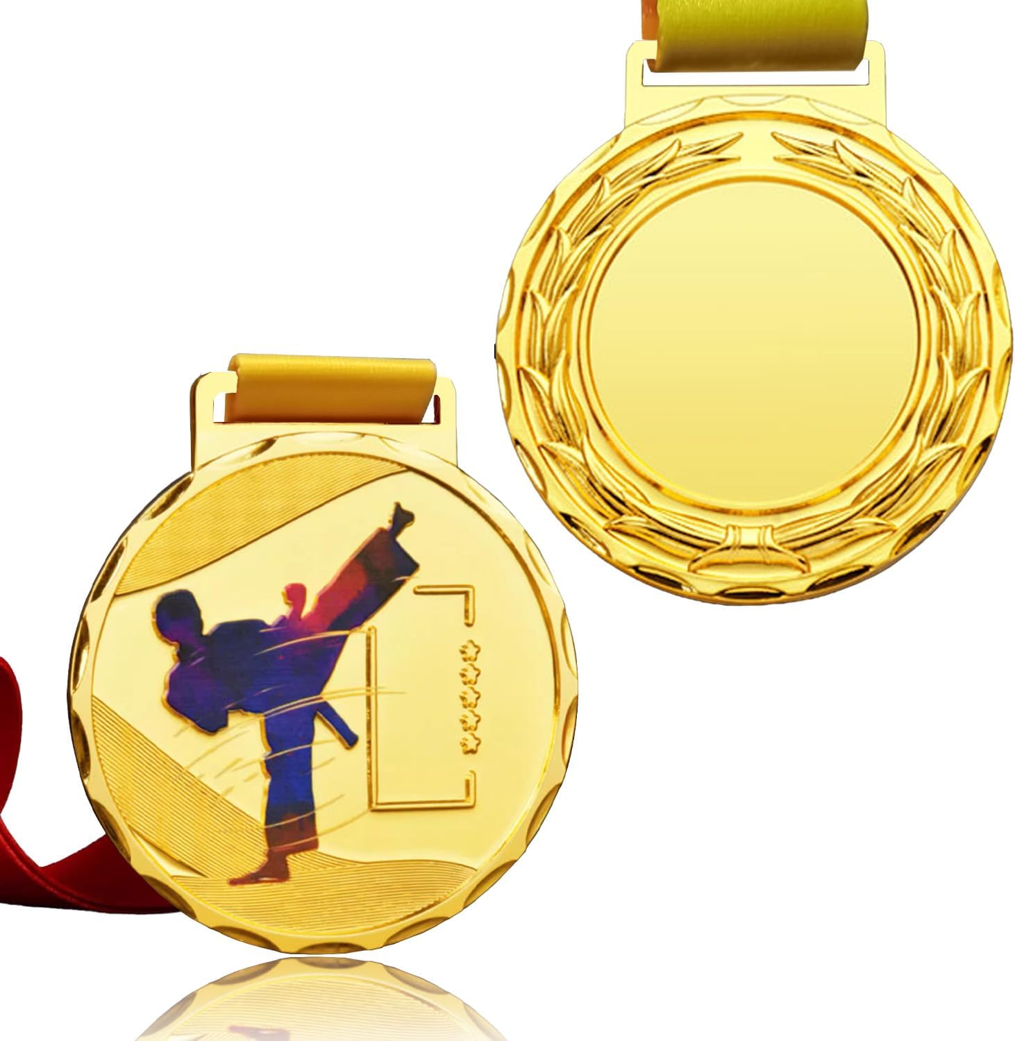 1/6/12 Pcs Gold Silver Bronze Taekwondo Karate Medals with Neck Ribbons for Awards,2.75 Inches,1st 2nd 3rd Award Medals for Sports, Competitions, Olympic Style, Games