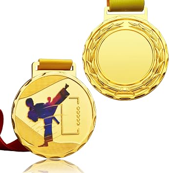 1/6/12 Pcs Gold Silver Bronze Taekwondo Karate Medals with Neck Ribbons for Awards,2.75 Inches,1st 2nd 3rd Award Medals for Sports, Competitions, Olympic Style, Games