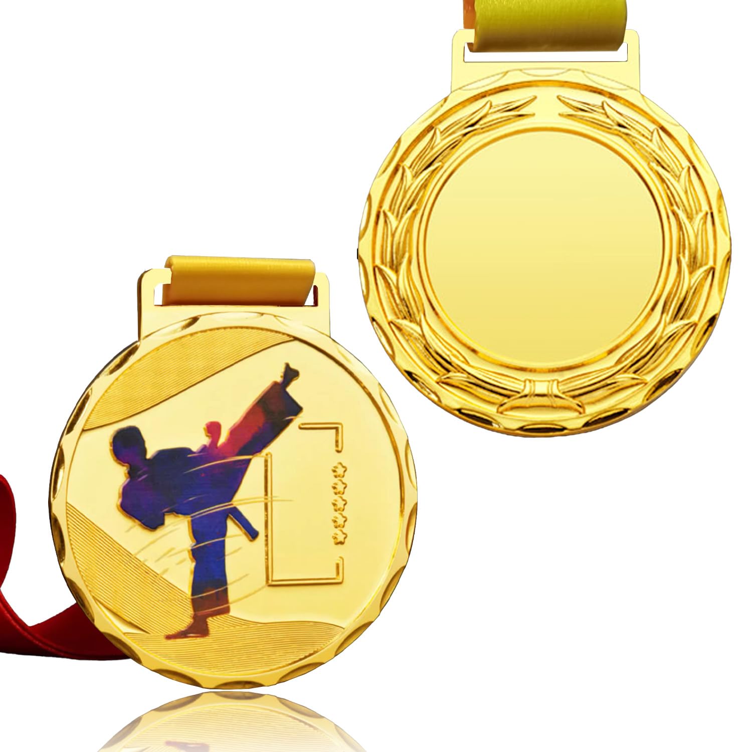 Medaglie per taekwondo, 1/6/12 pezzi, color oro, argento, bronzo, con nastrini per collo, per premi, 7,9 cm, medaglie per il primo secondo e terzo premio per sport, competizioni, stile