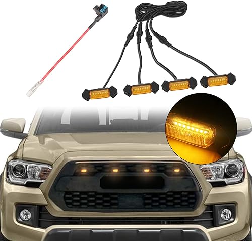 Luces LED para rejilla con fusible y arnés de malla central frontal accesorios para Toyota Tacoma TRD PRO 2016-2019 carcasa amarilla con luz ámbar