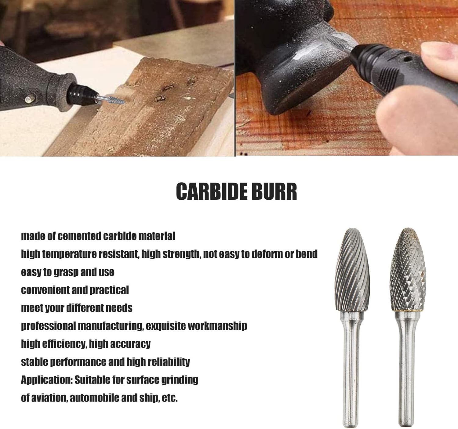 14mm Cutter Dia Single Double Cut Carbide Burrs Files, 6mm Shank, Multipurpose for Metalwork Wood Carving Grinding, High Durability
