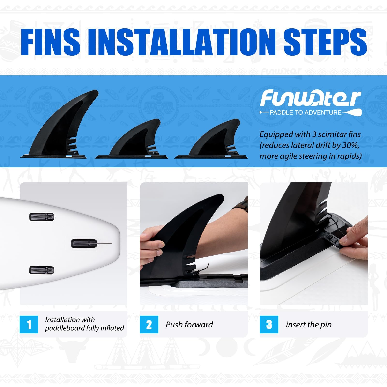 FunWater Stand Up Planche de Surf Gonflable, avec Accessoires complets : pagaie réglable, Pompe, Sac à Dos, Cordon, étui étanche, pour Adulte
