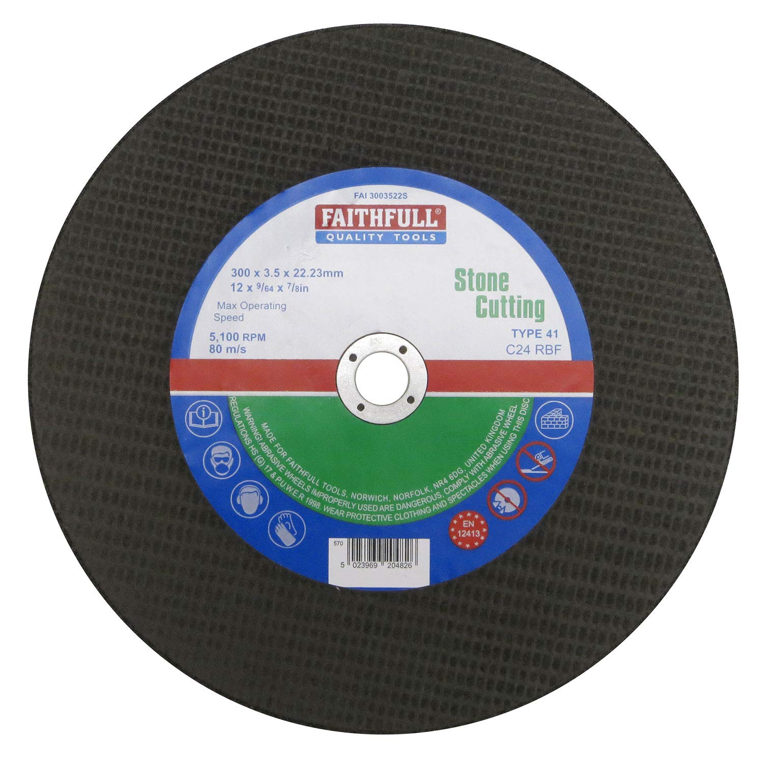 Roue de pierre Faithfull 300 x 3,5 x 22 anti-vibration pour éviter les fissures de coupe