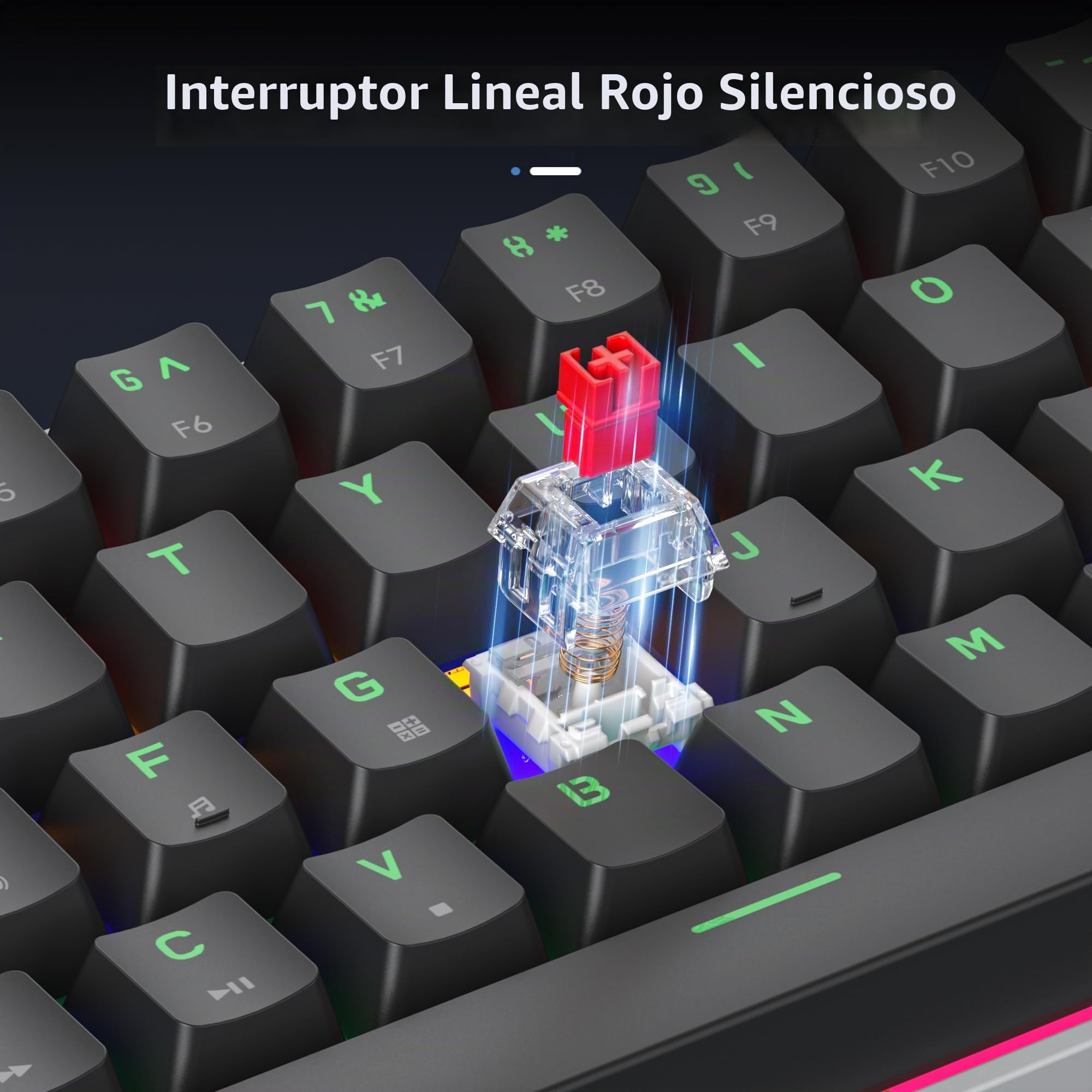 Teclado 65%, Compact Mechanical Keyboard 68 Teclas,Teclado Gaming 60 Mecanico with Interruptor Rojo Lineal,QWERTY Americano para Computadoras Portátiles de Escritorio y Gamers