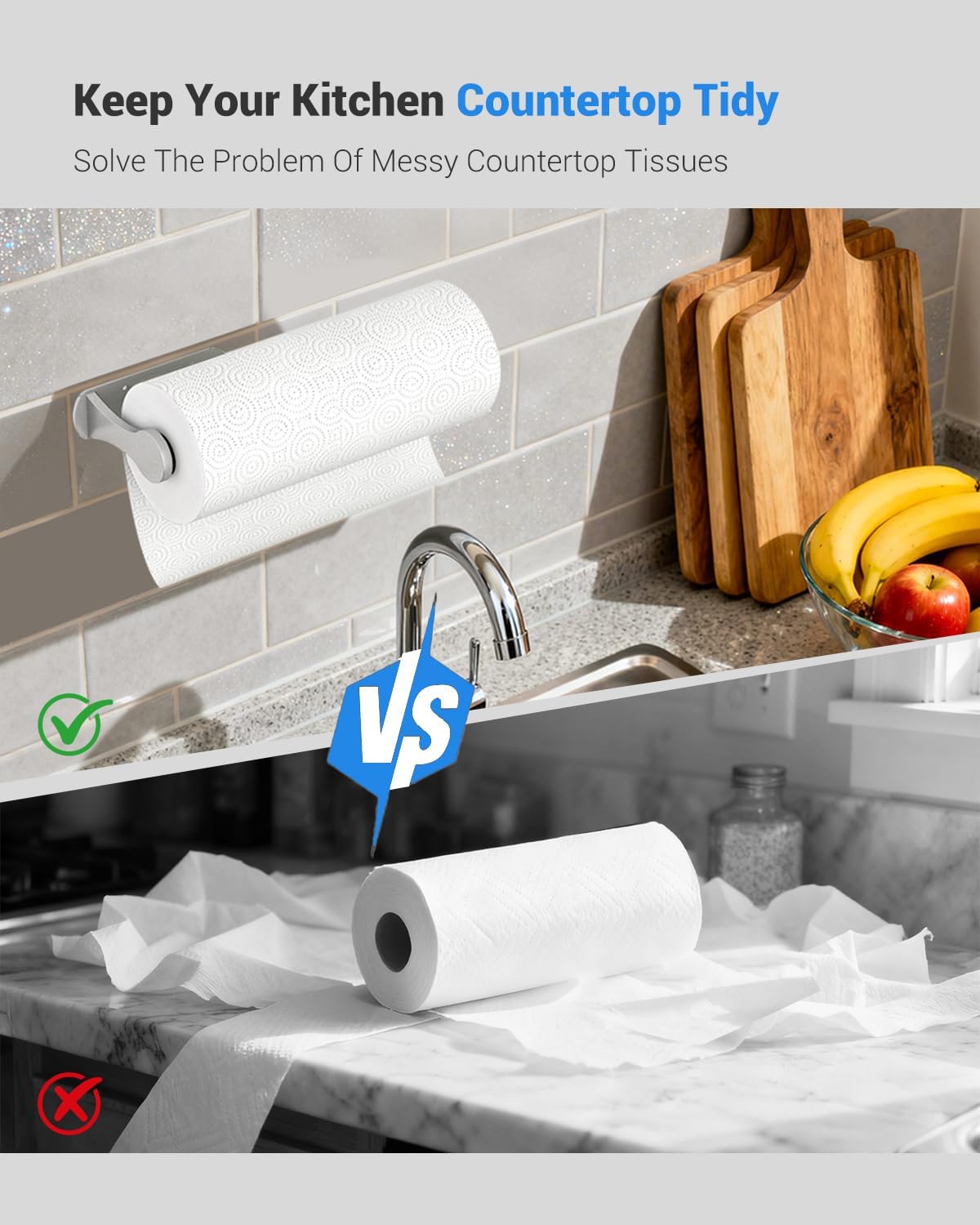 Paper Towel Holder Under Cabinet, One-Handed Tear, Wall Mount, Adhesive, Silver, Paper Roll Holder with Ratchet Mechanism for Kitchen Bathroom Farmhouse Essentials Decor Accessories - Image 3