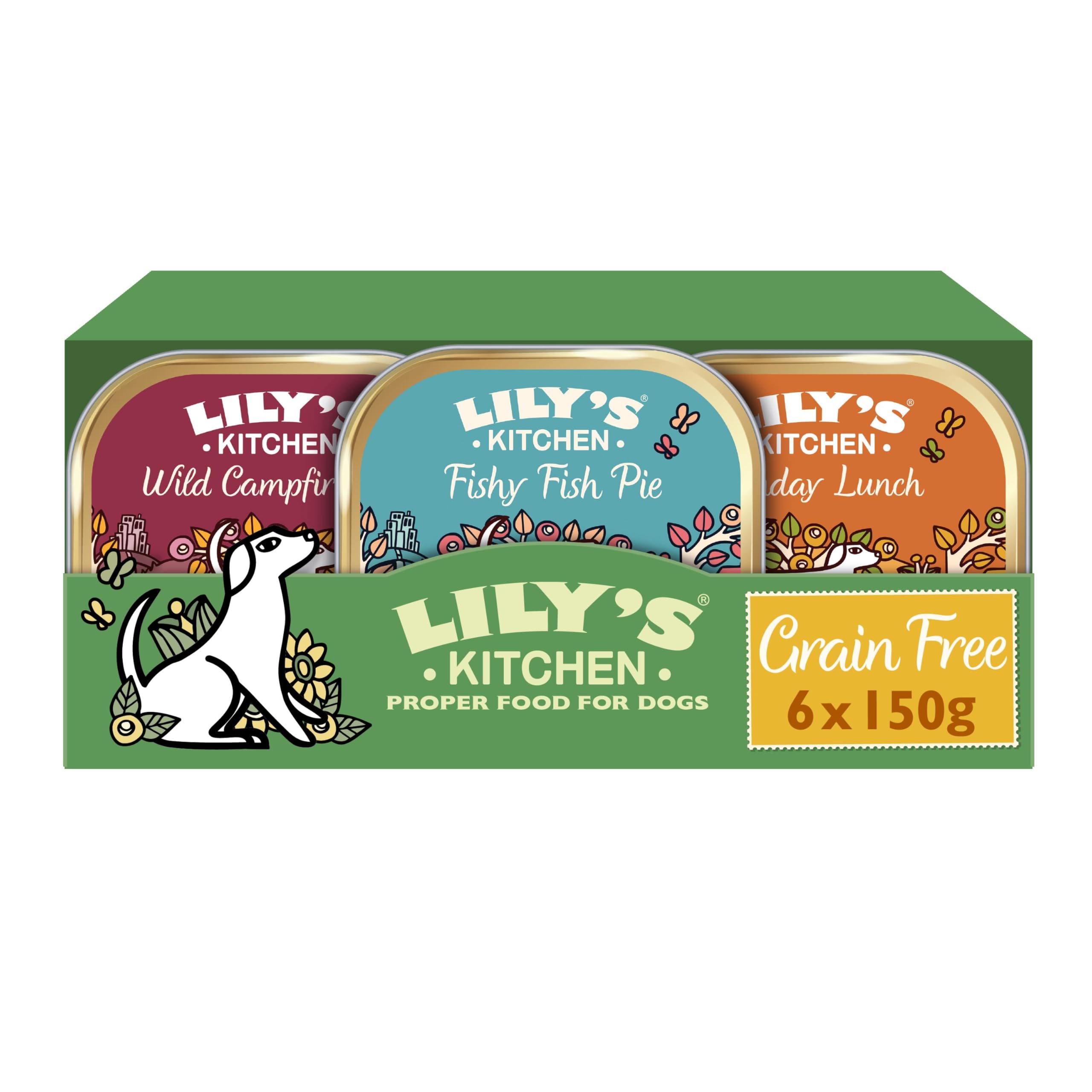 Lily's KitchenNatural Adult Dog Food Wet Trays - Complete Grain-Free Multipack - Chicken, Fish & Venison (6 Trays x 150g)