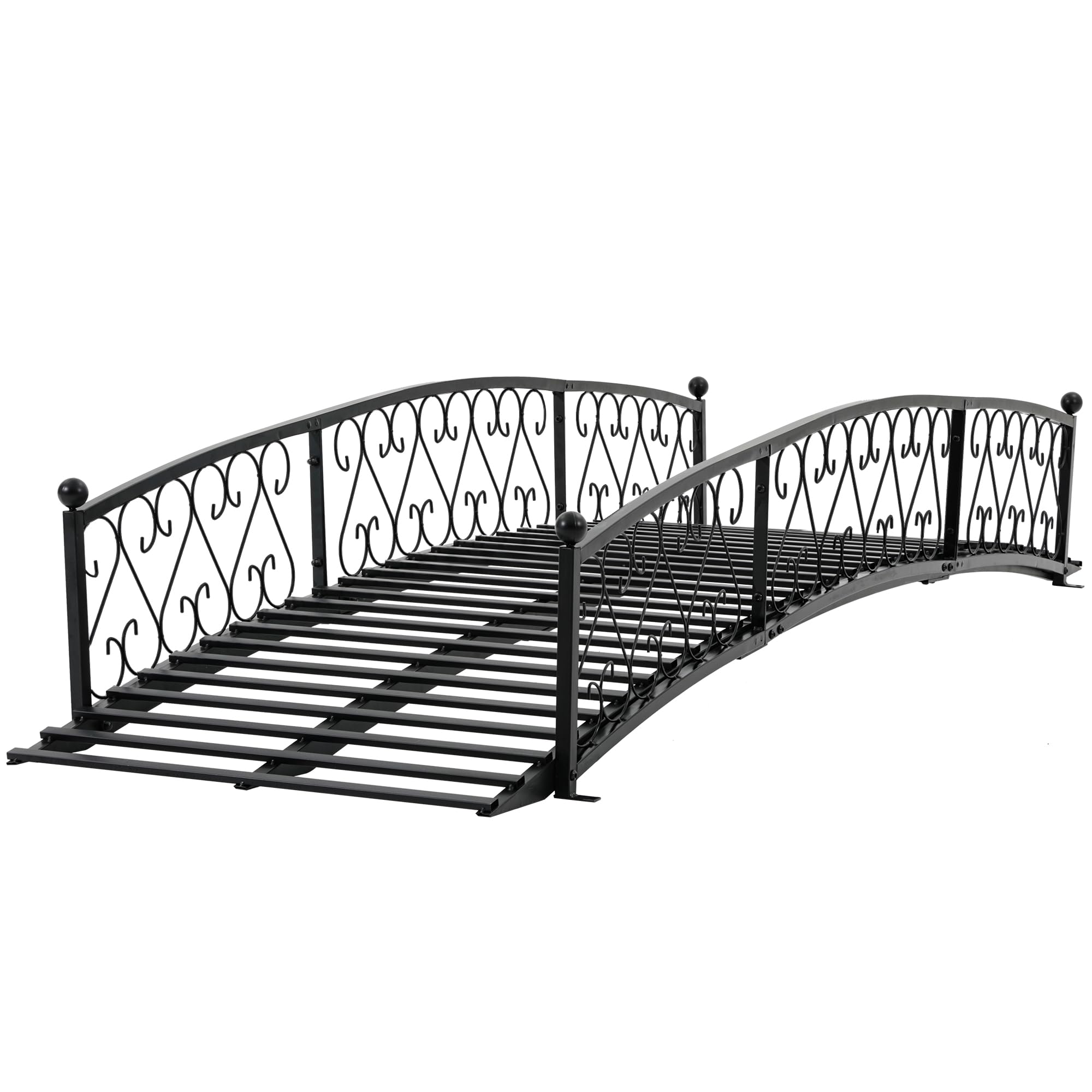 AHB 8FT Garden Bridge - Metal Arch Bridge with Safety Siderails, Outdoor Decorative Iron Pond Bridge for Stream, Backyard, Creek, Black
