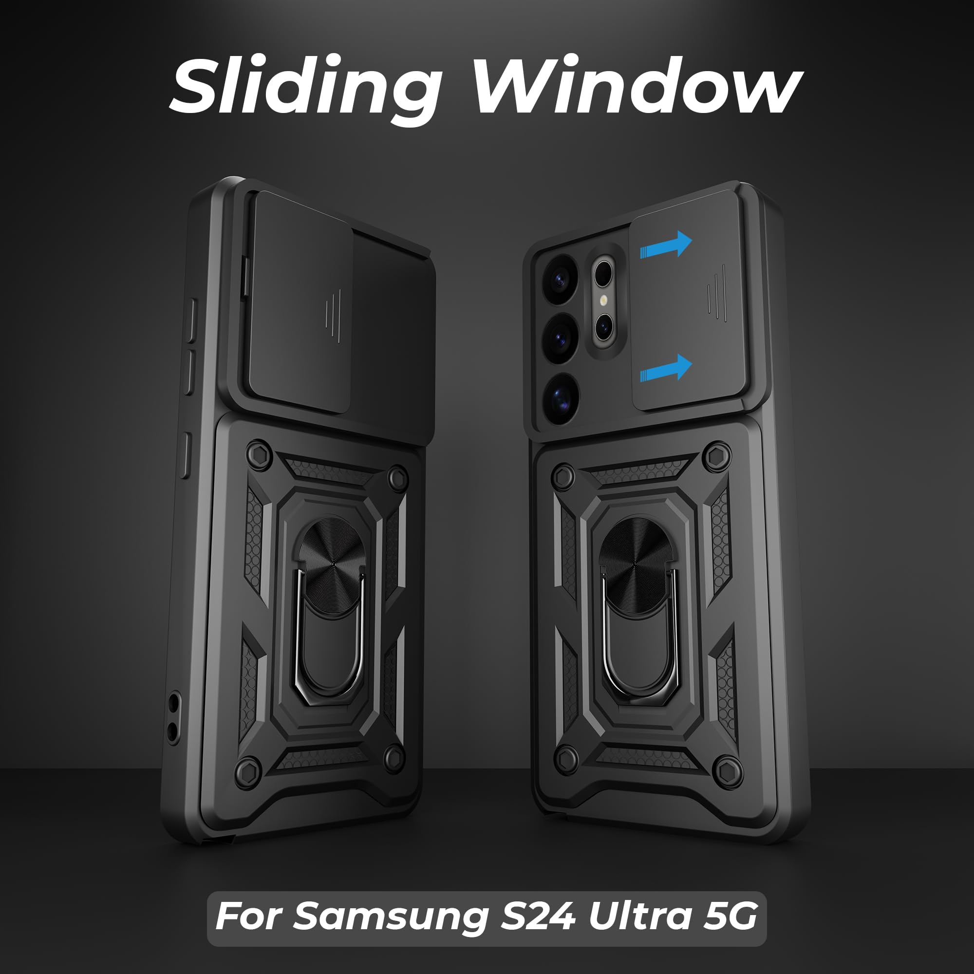 A rtistque Armor Bumper Back Cover Case for Samsung Galaxy S24 Ultra 5G | Ring Holder Stand | Sliding Camera Protection | Shockproof Rugged Design | Samsung S24 Ultra Back Cover - Black — Amazon image 4