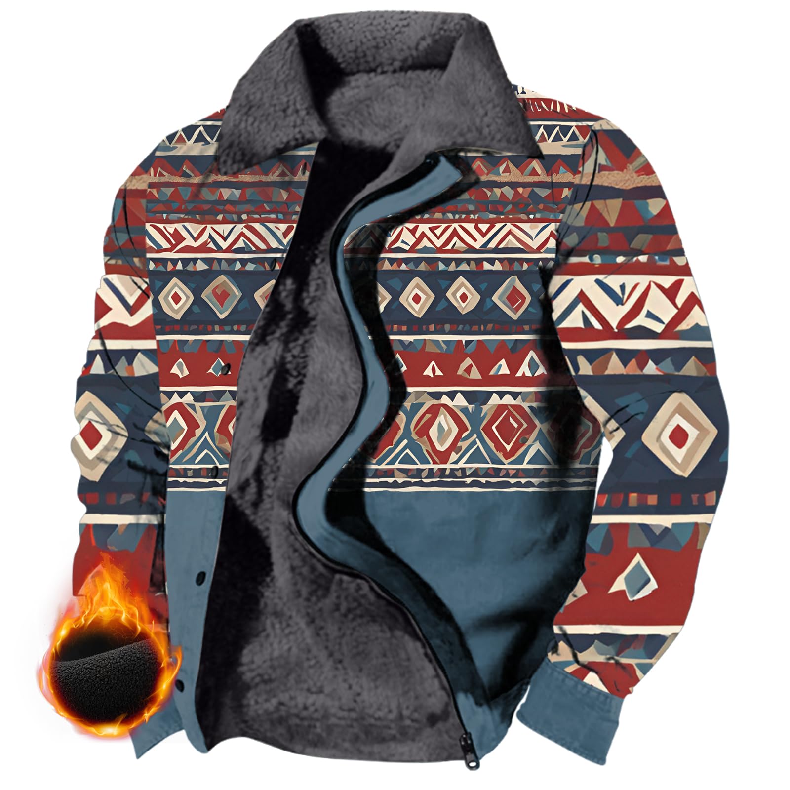 MARSVOVO Vintage Aztec Western Fleece Winter Coats for Men Retro Sherpa Lined Jacket Warm Zip Up Jackets Casual Stylish