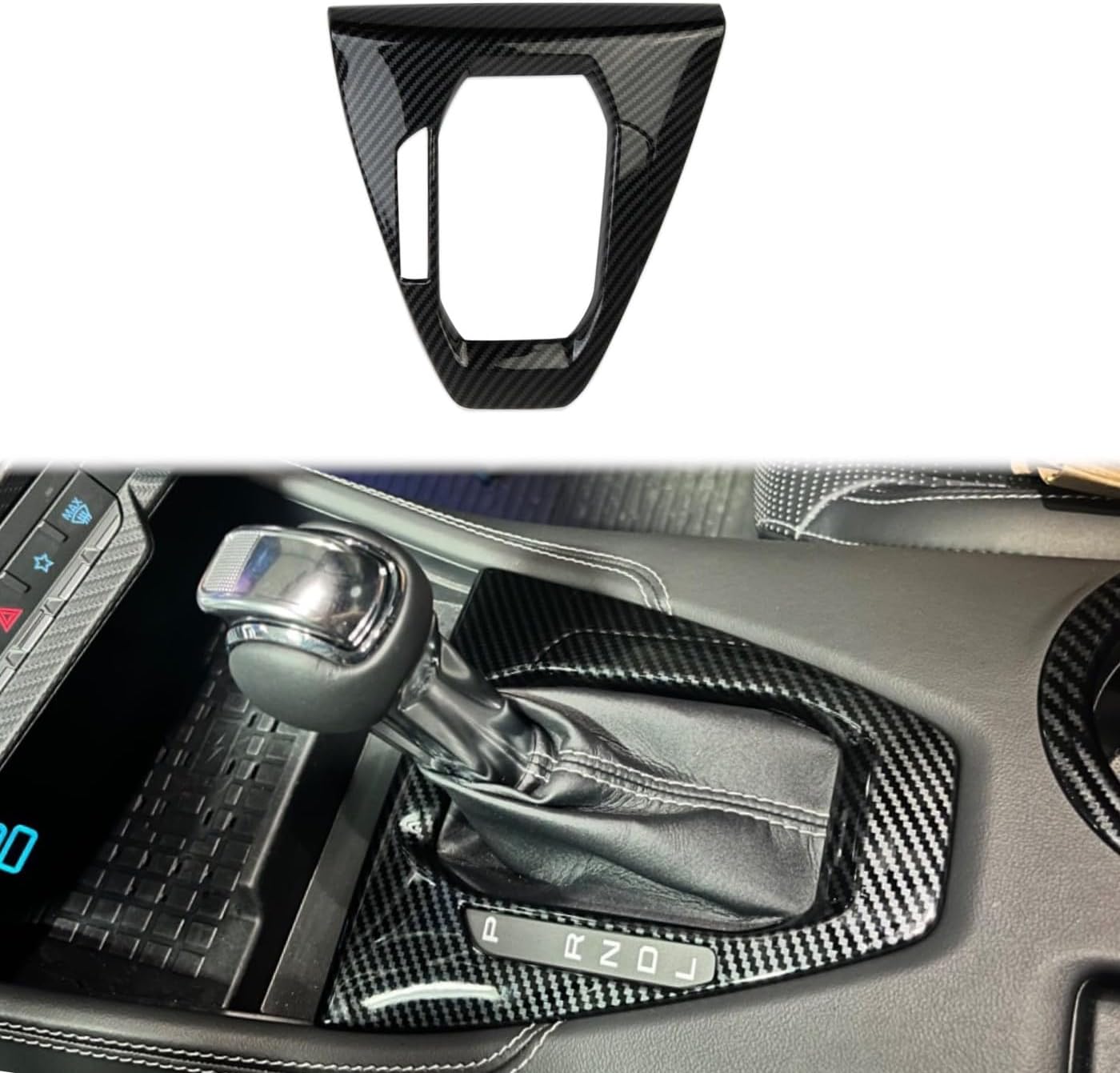 Center Console Gear Shift Panel Cover Trim Accessories for 2024-2026 Ford Mustang (Automatic Gear, Carbon Fiber Style)